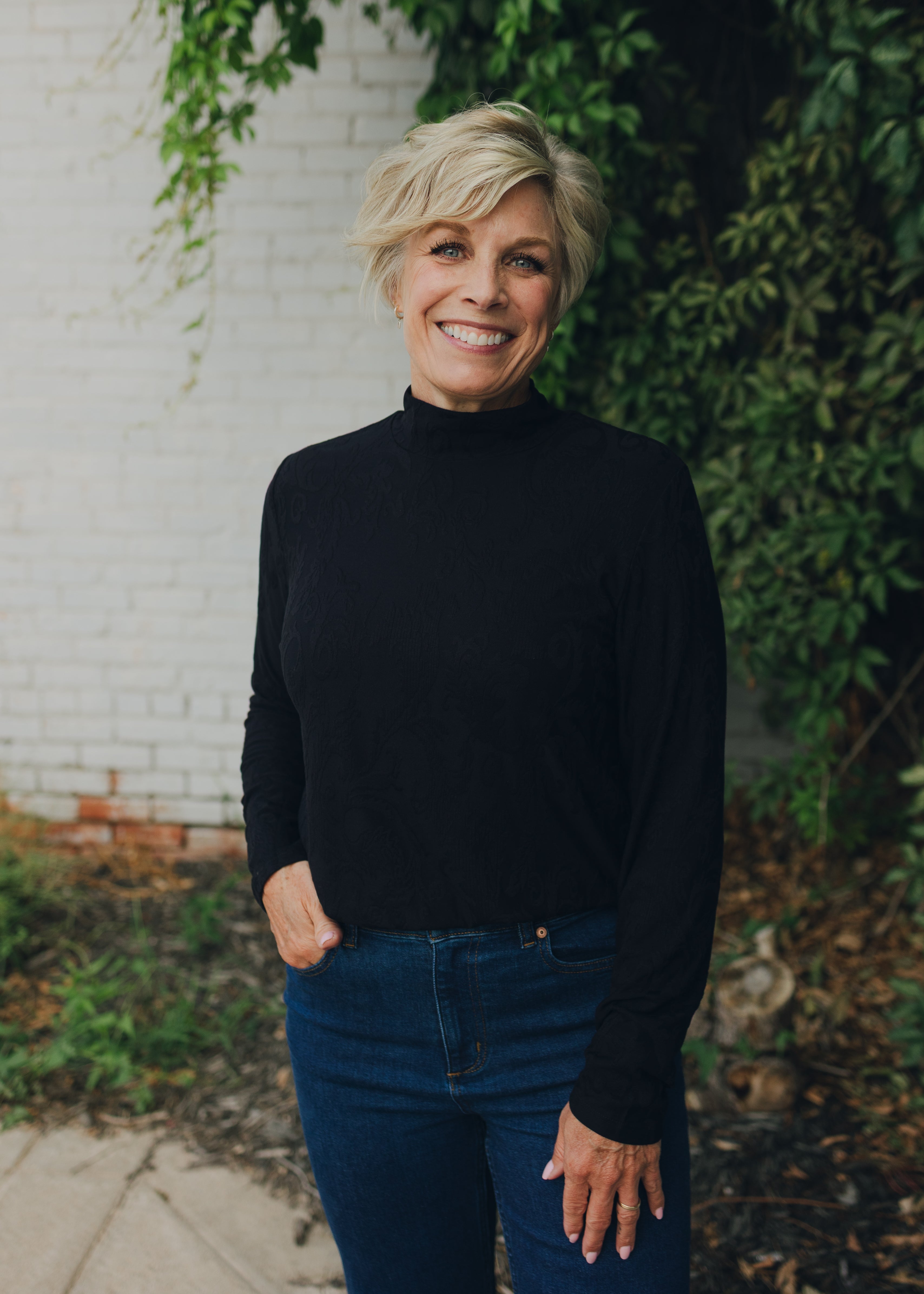 Tribal Mock Neck Top - Black