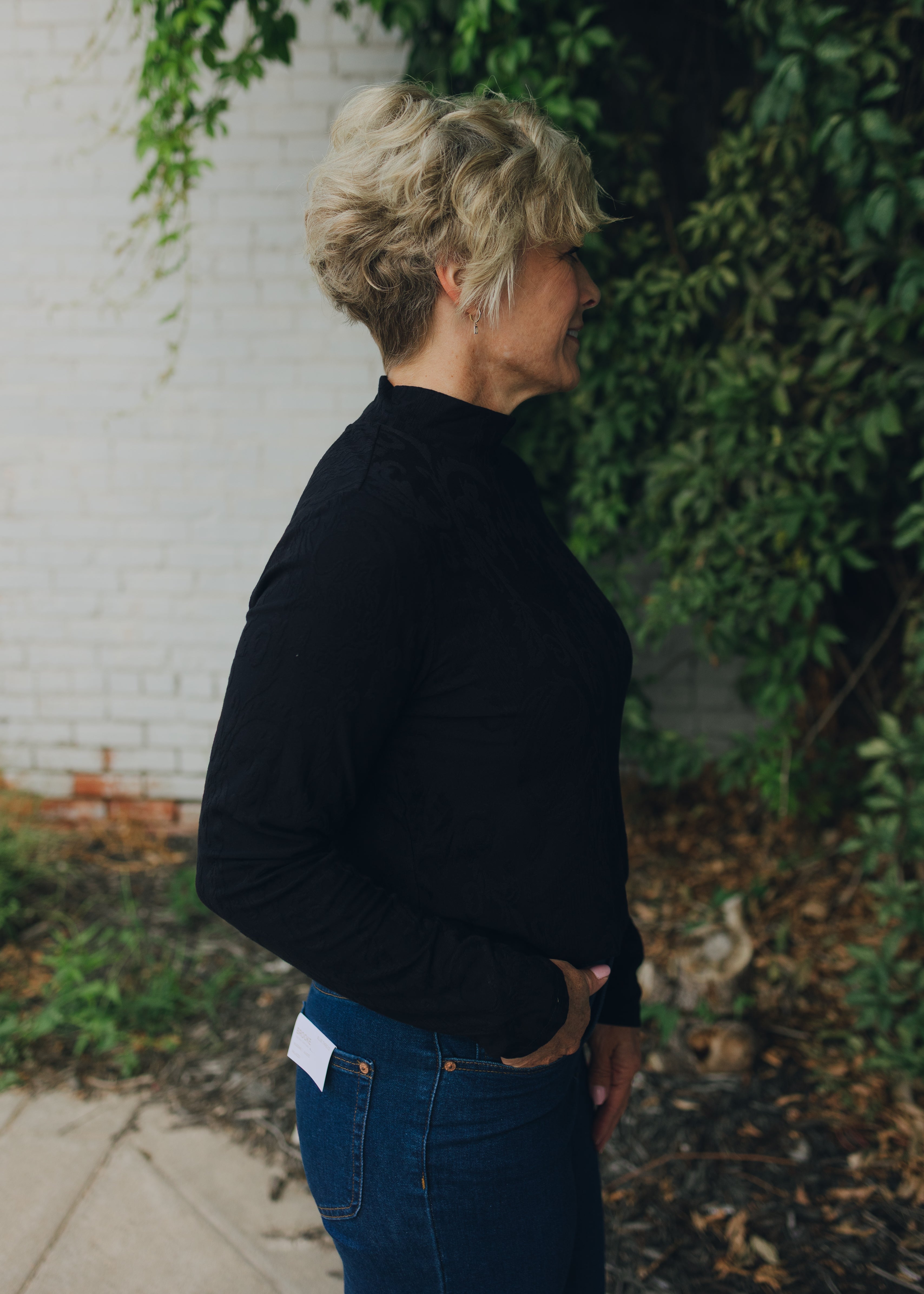 Tribal Mock Neck Top - Black