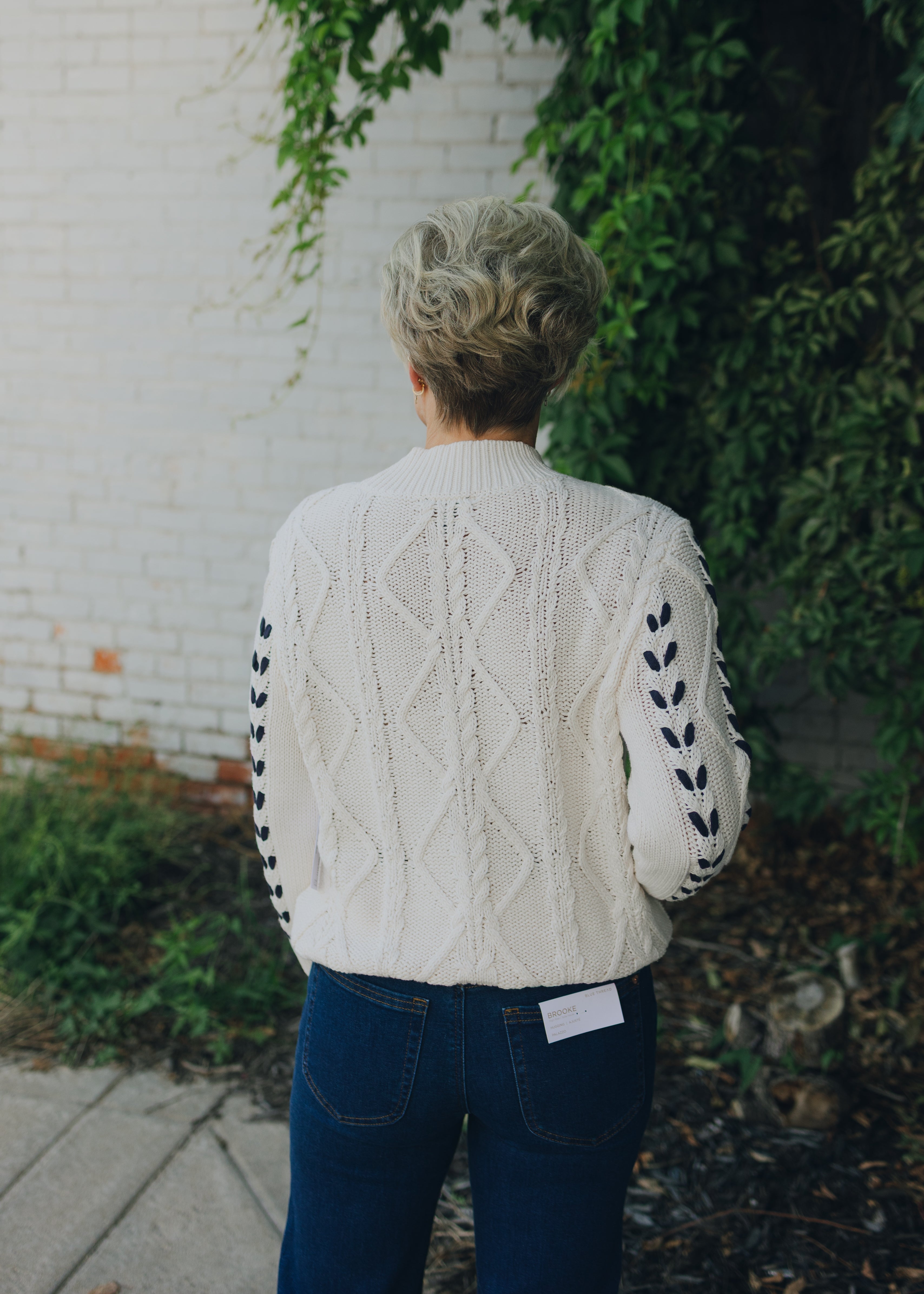 Tribal 3/4 Sleeve Mock Neck with Cables Detail