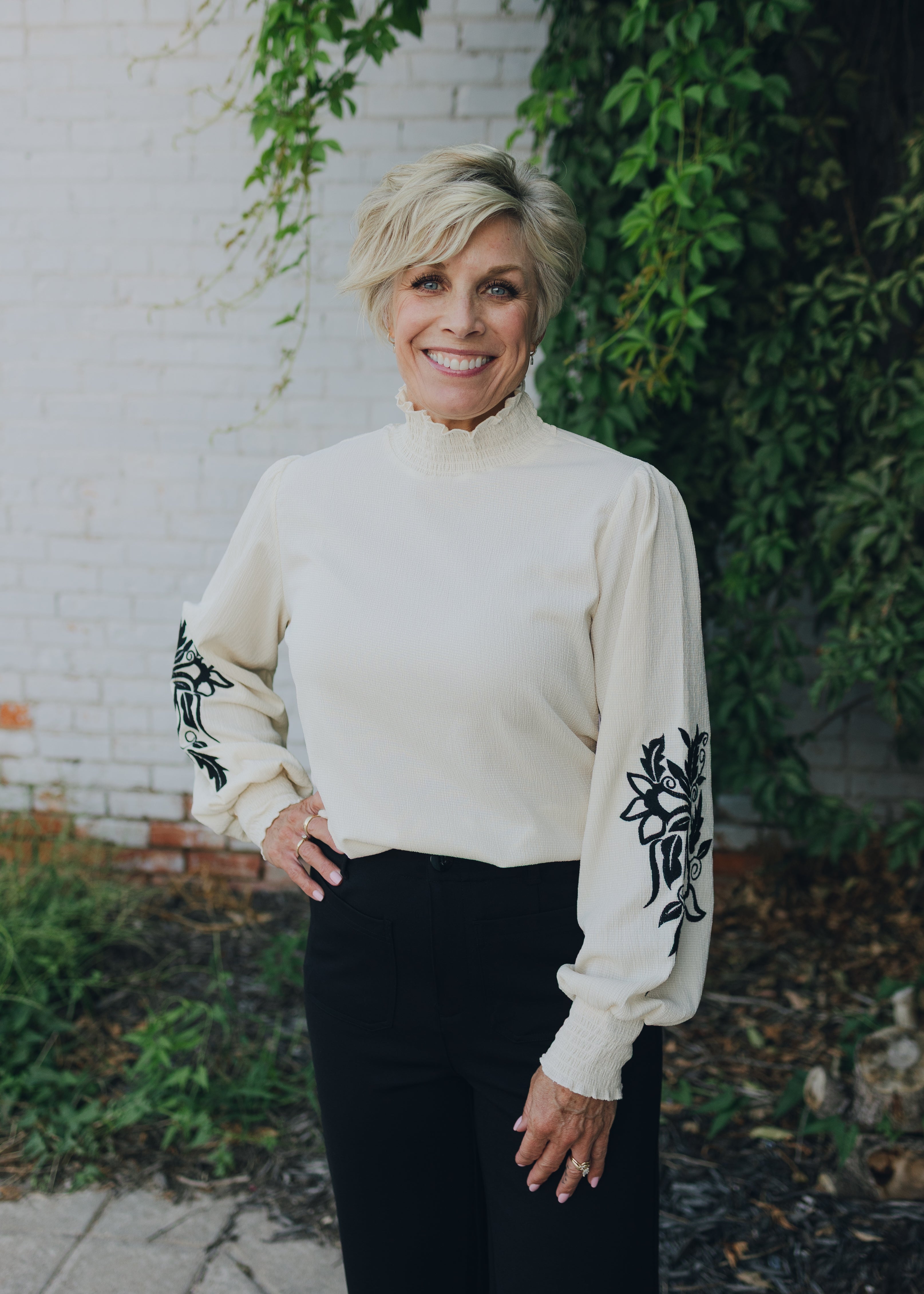 Tribal Mock Neck Top W/Smocking