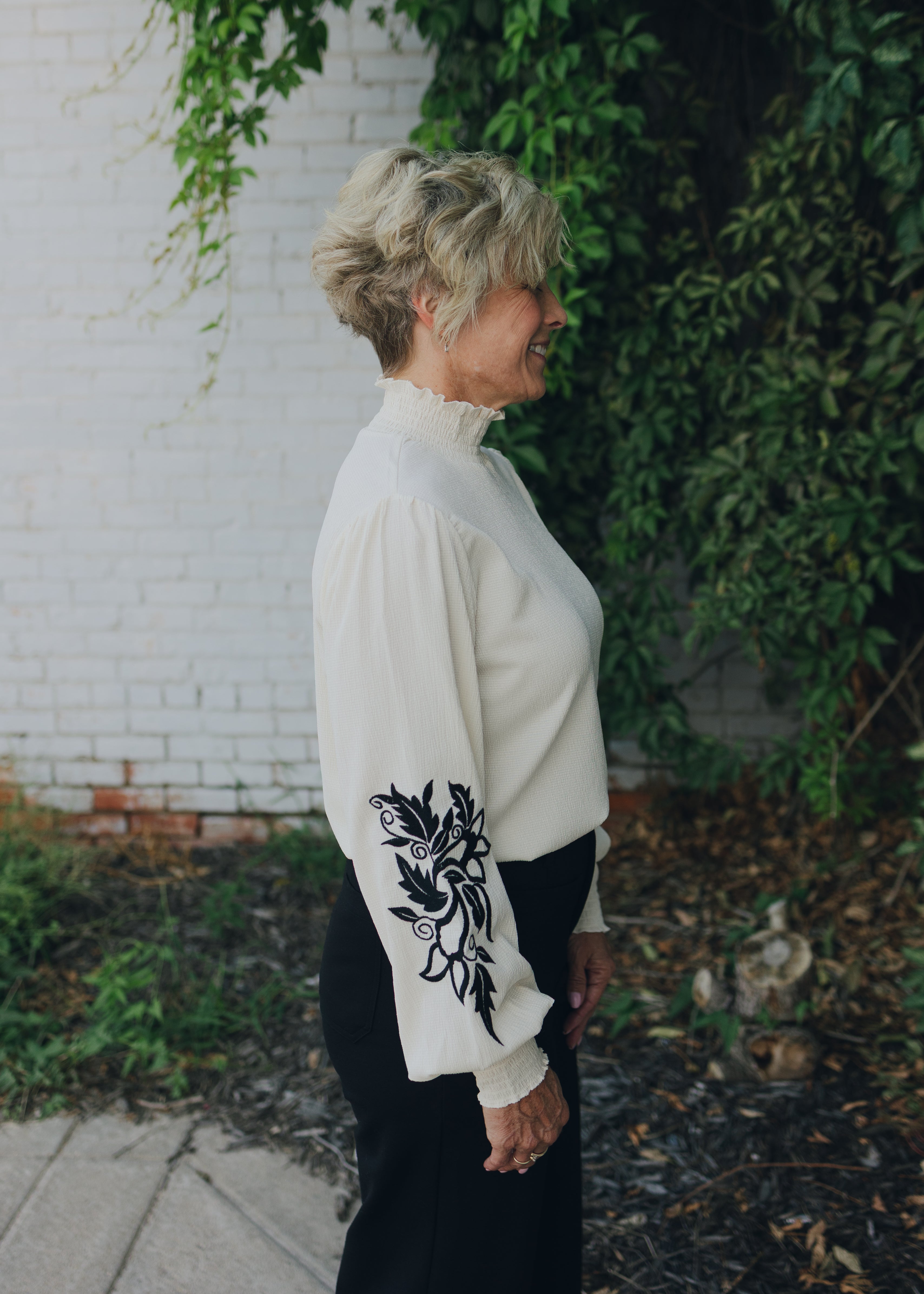 Tribal Mock Neck Top W/Smocking