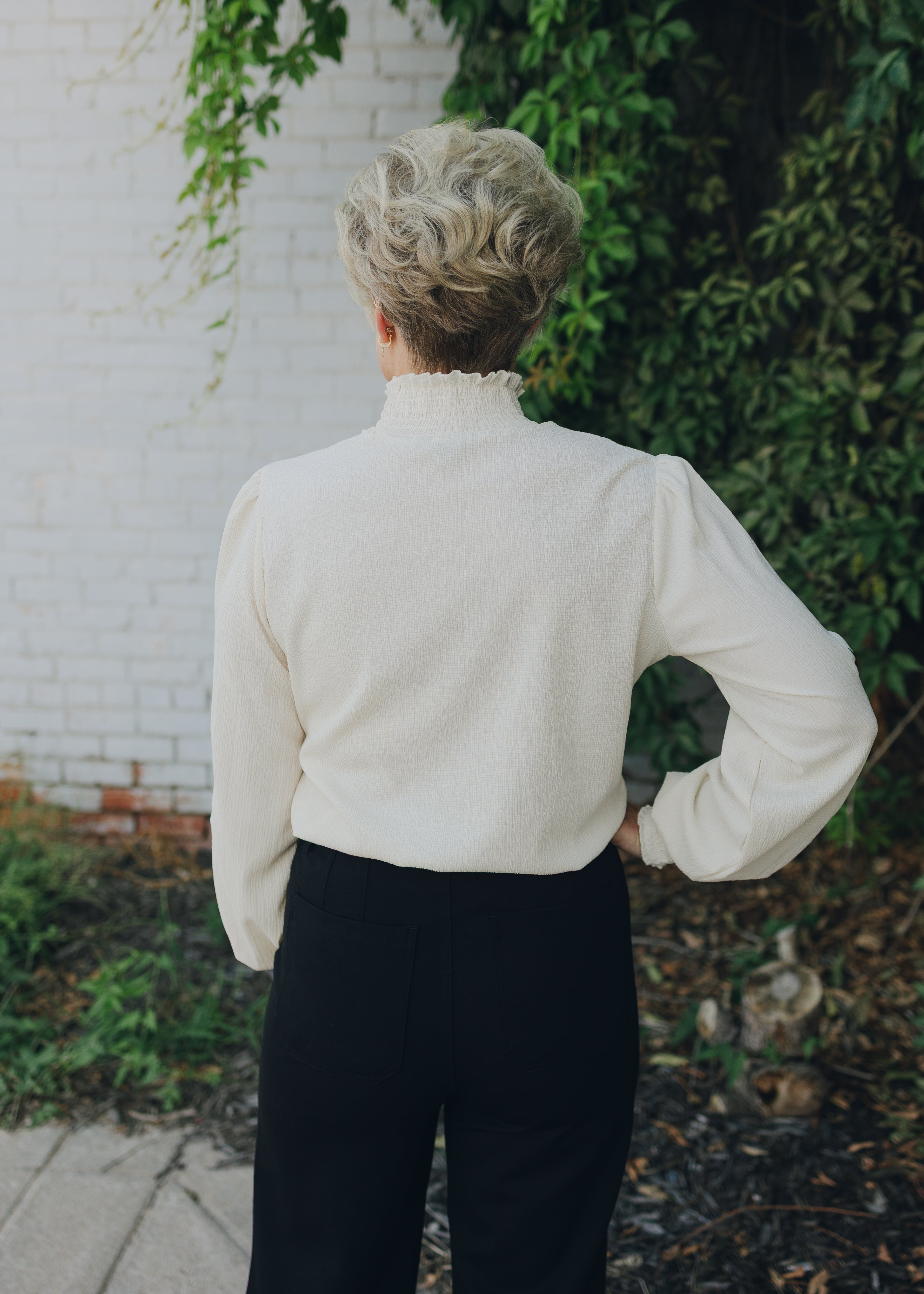 Tribal Mock Neck Top W/Smocking