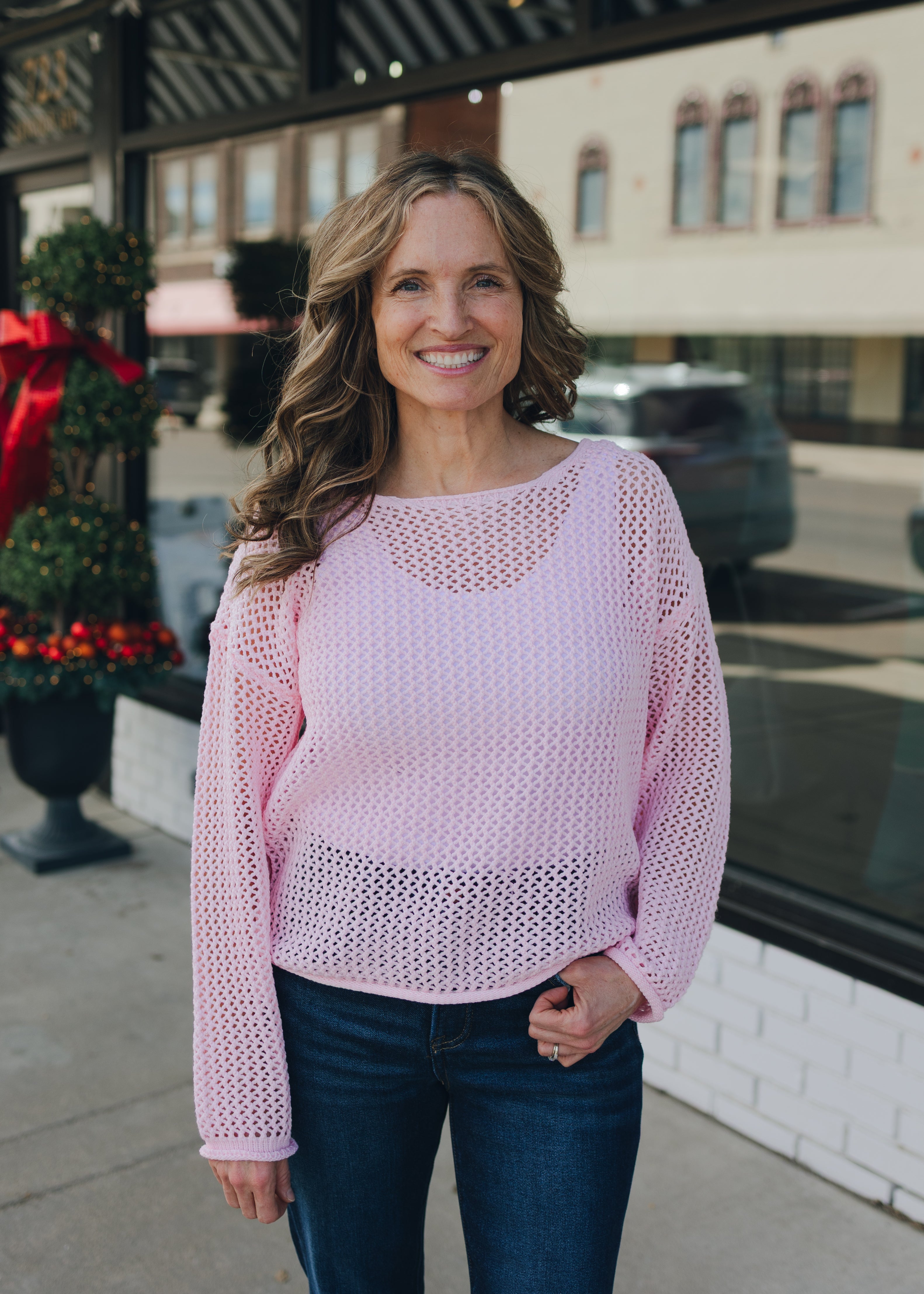 Boat Neck Open Knit Sweater