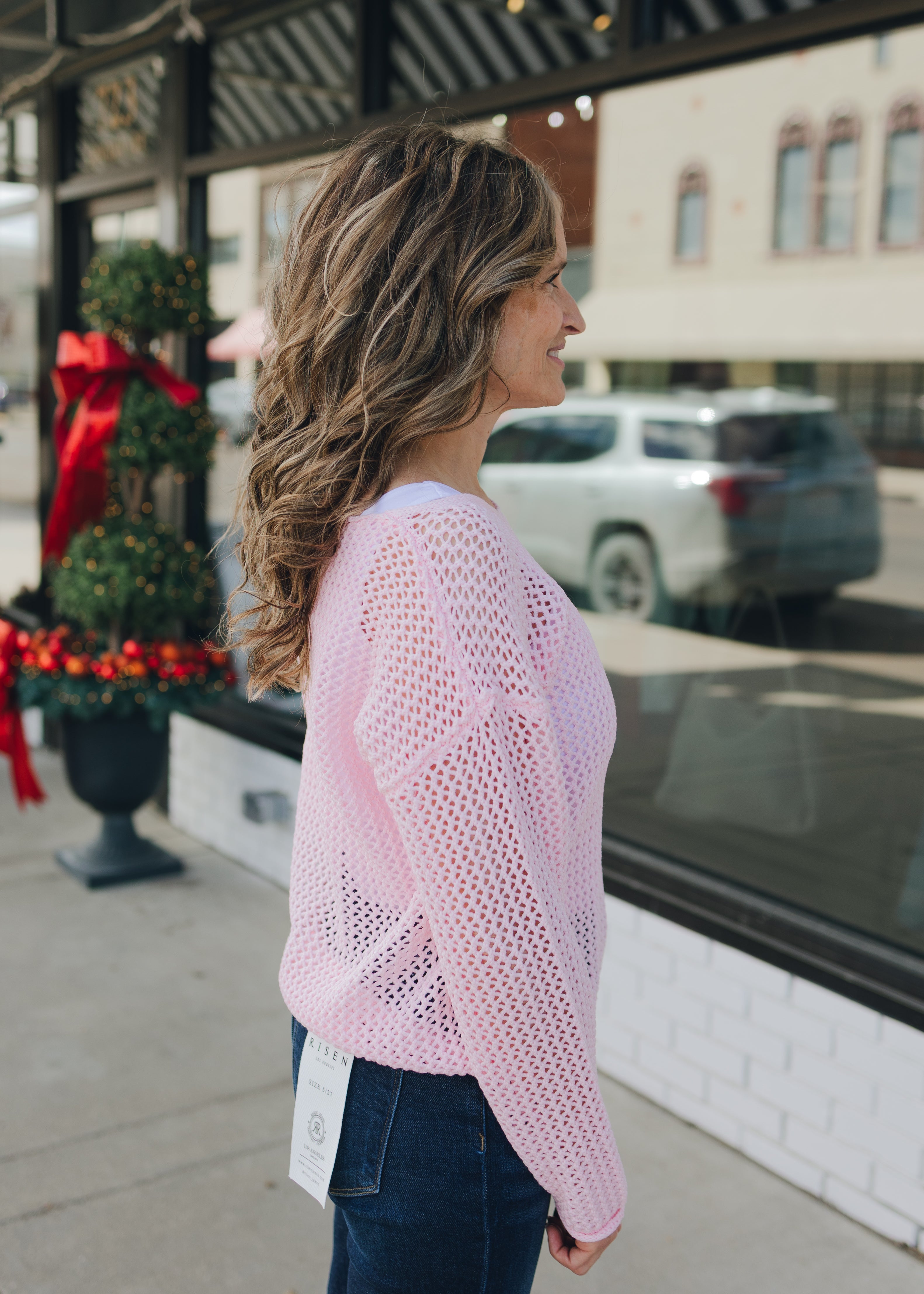 Boat Neck Open Knit Sweater