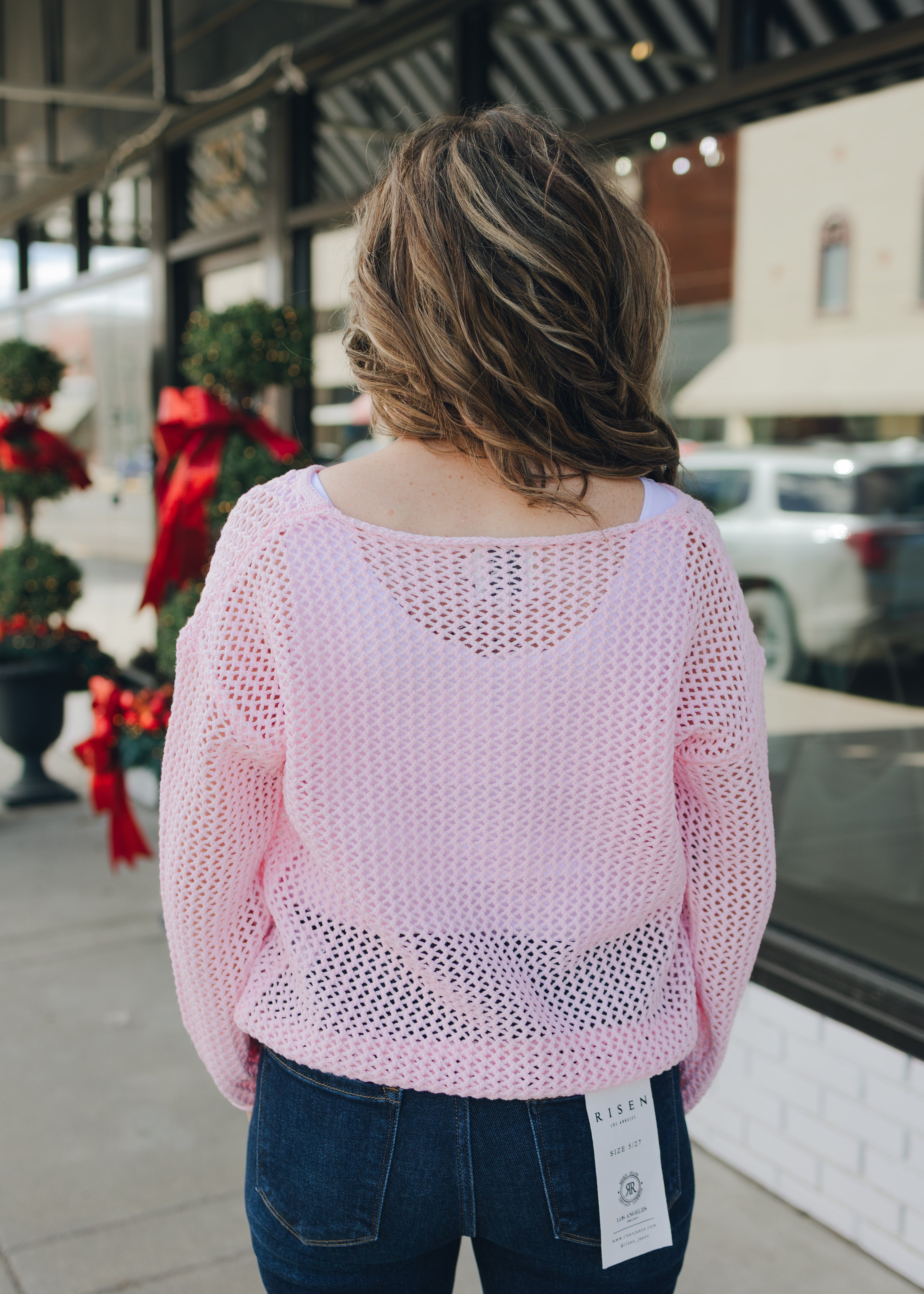 Boat Neck Open Knit Sweater