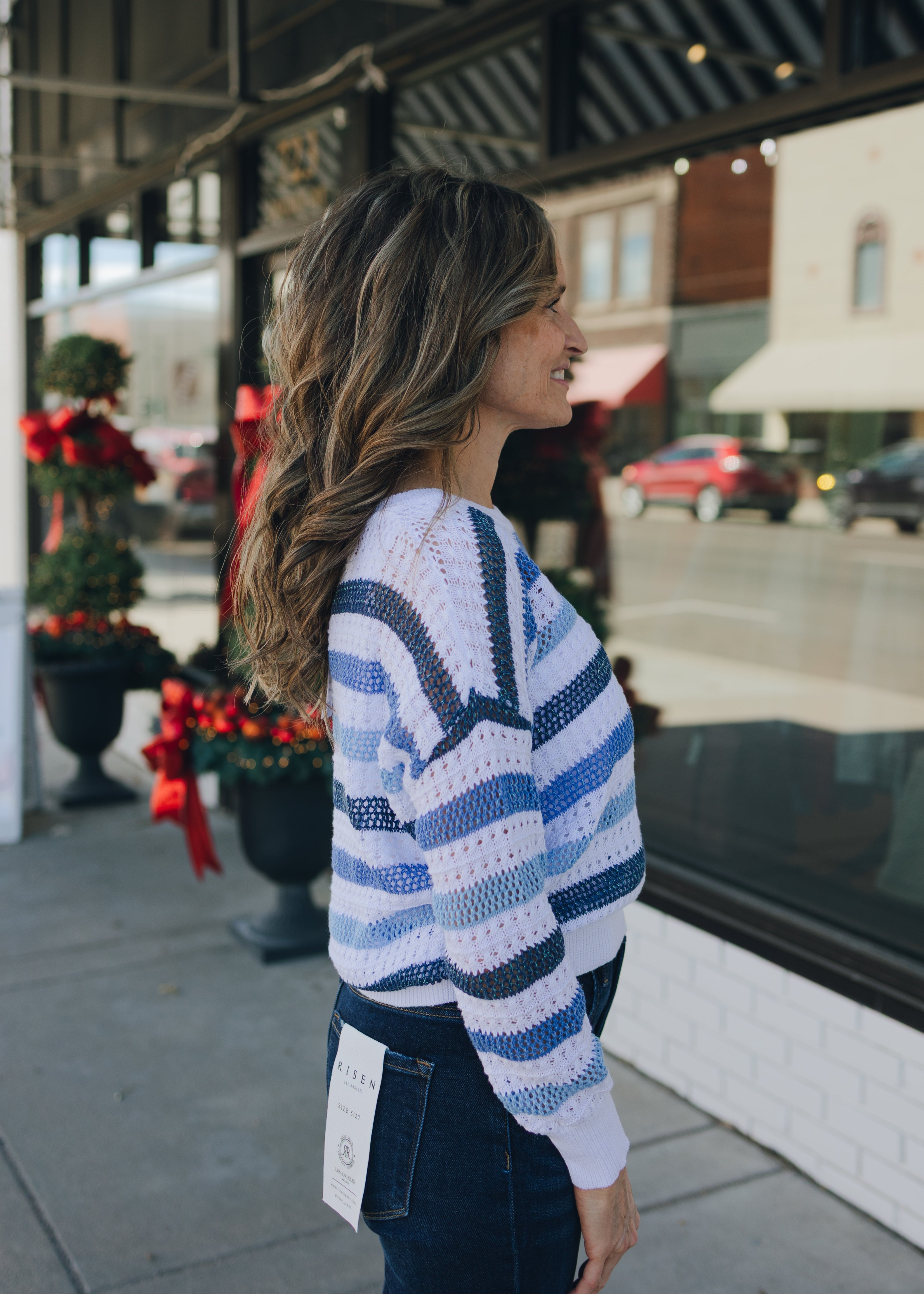 Striped Long Sleeve Open Knit Sweater