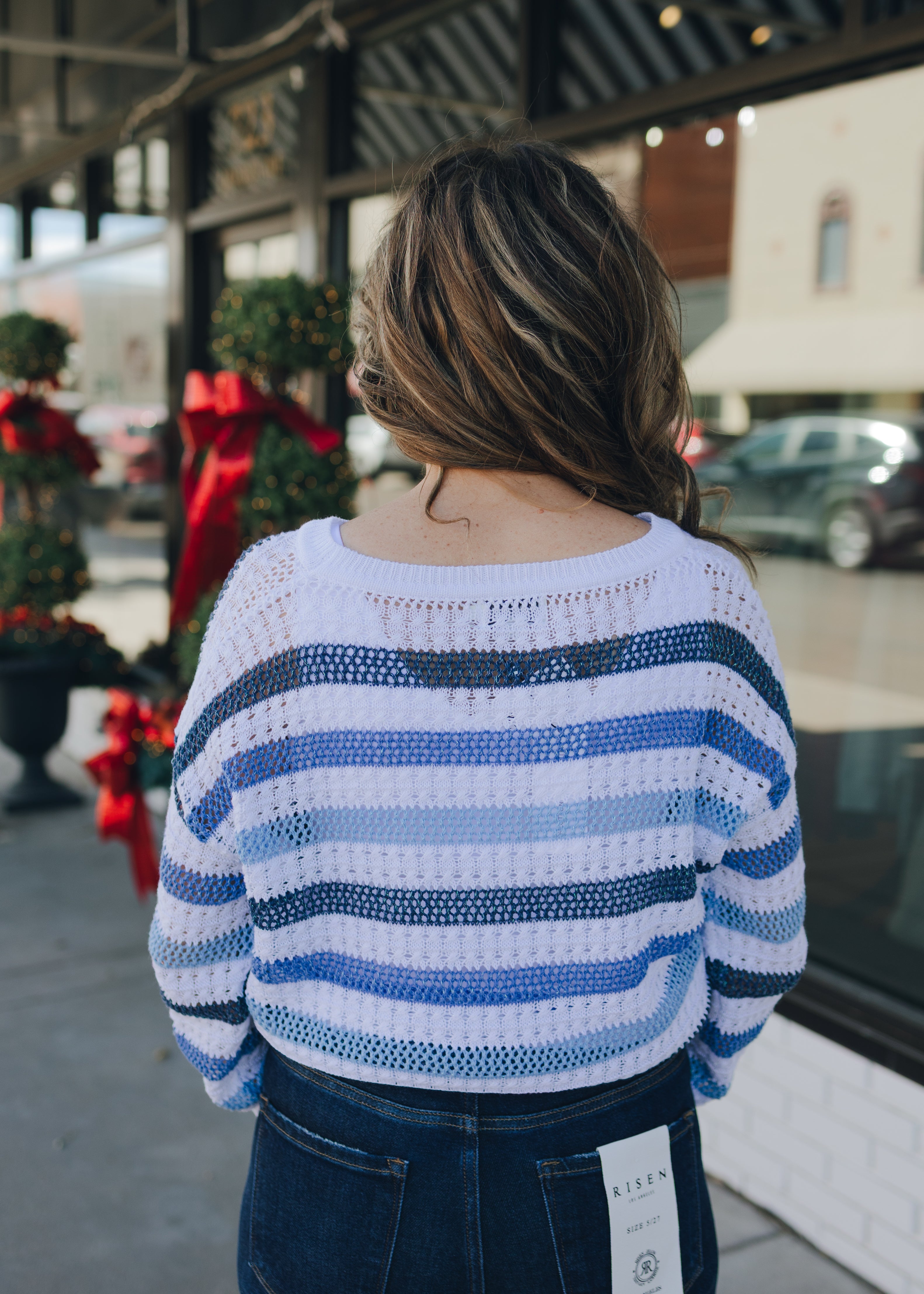 Striped Long Sleeve Open Knit Sweater