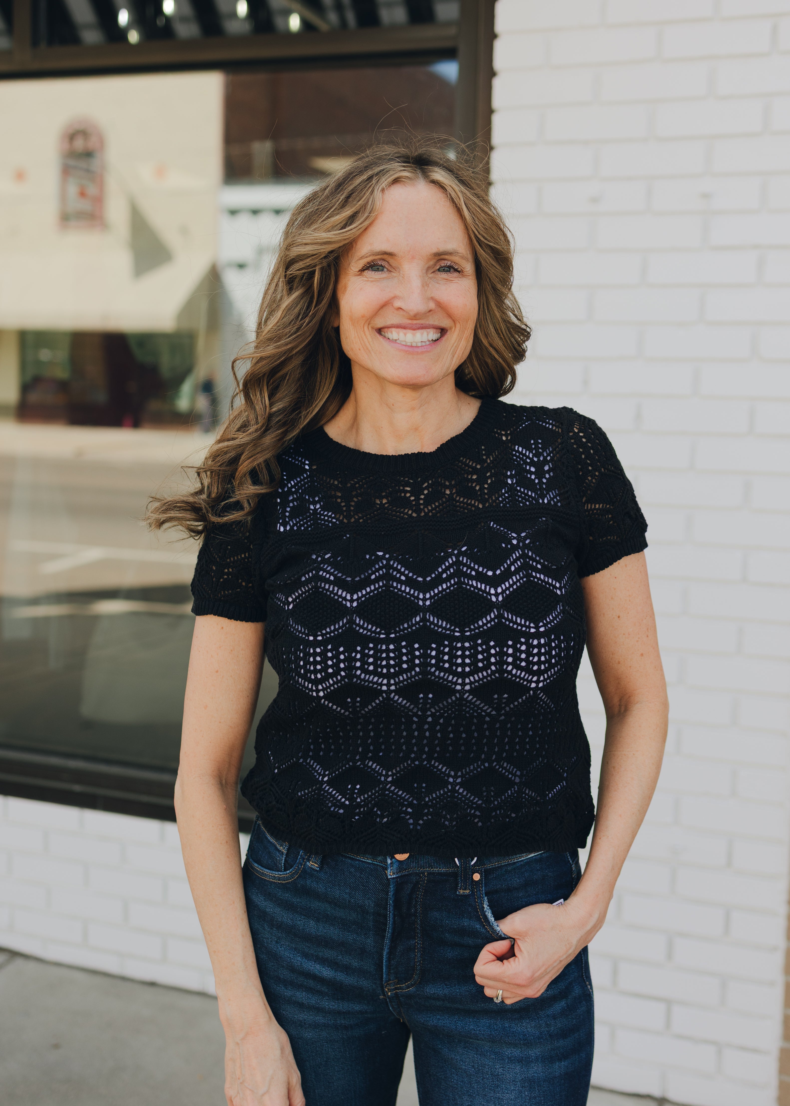 Short Sleeve Open Knit Sweater
