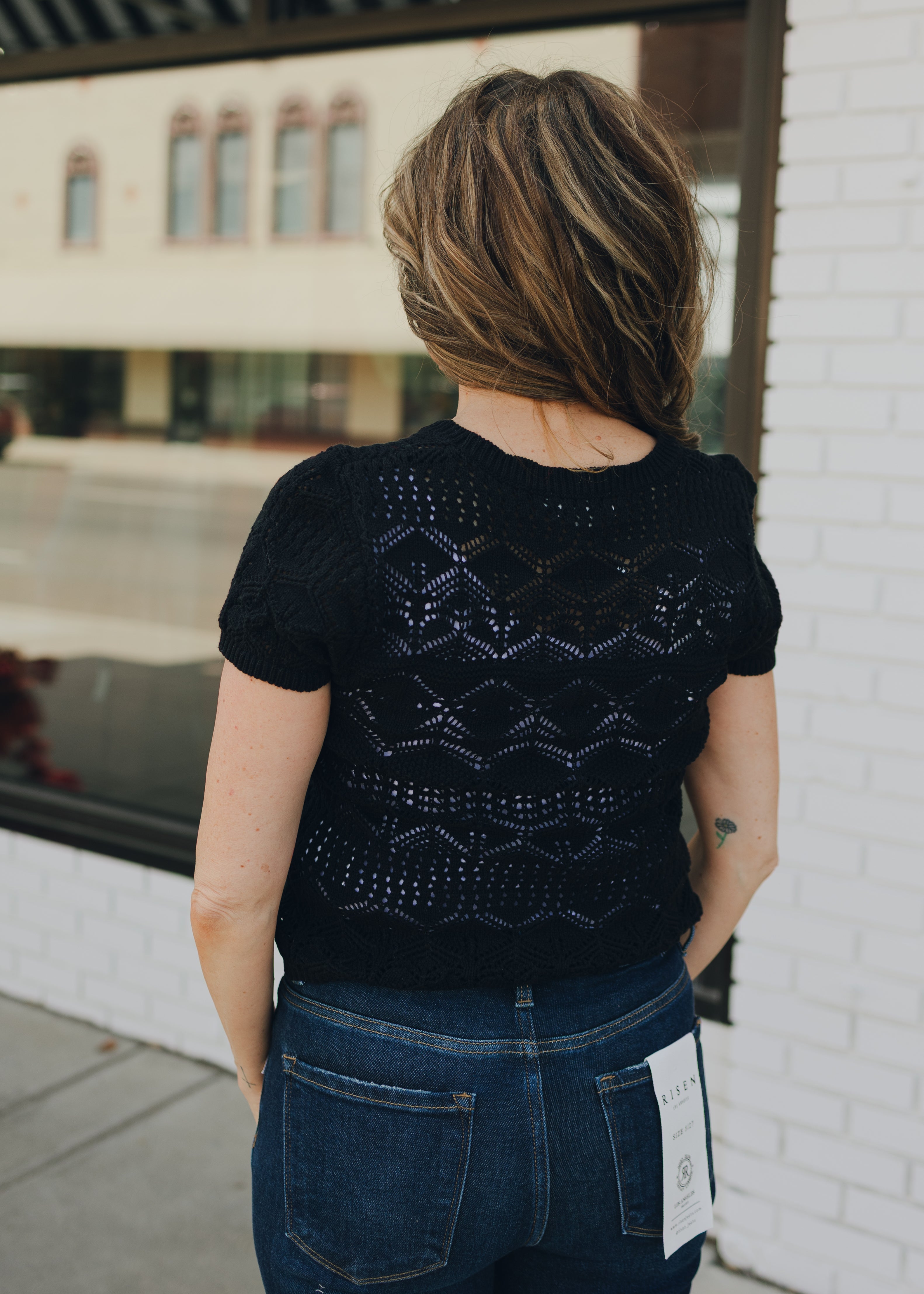 Short Sleeve Open Knit Sweater