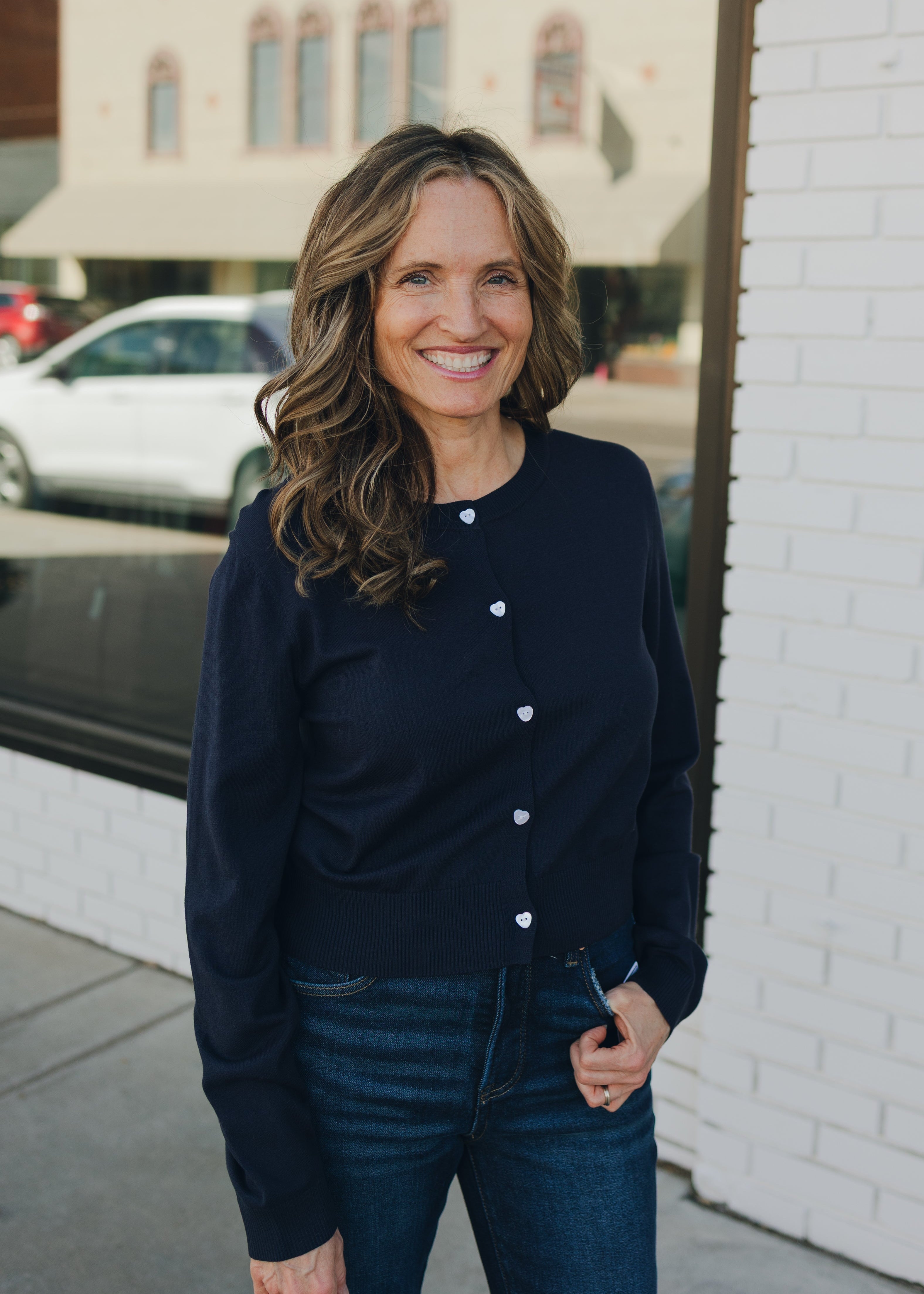 Solid Cardigan W/ Heart Buttons