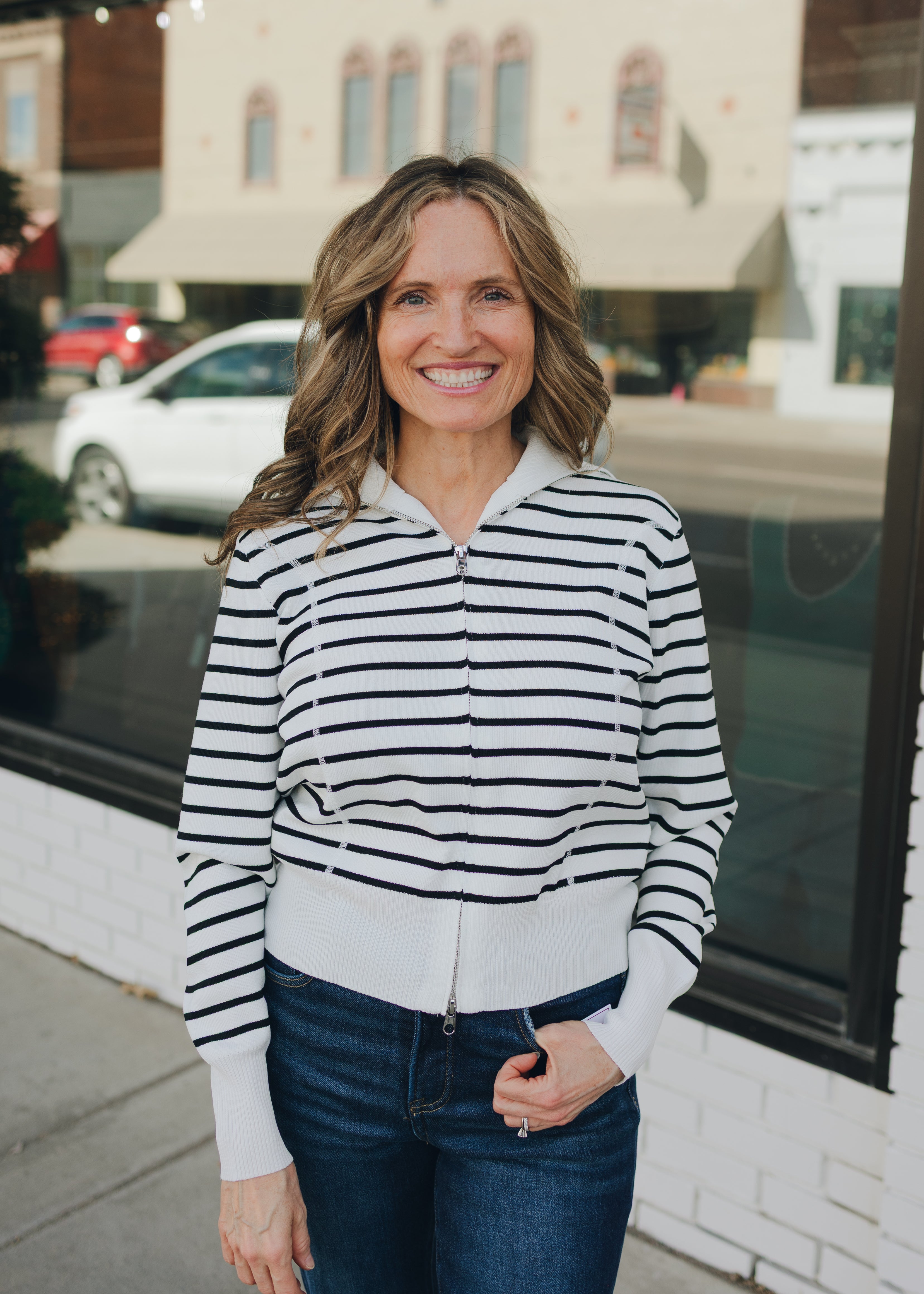 Striped Full Zip Knitted Jacket