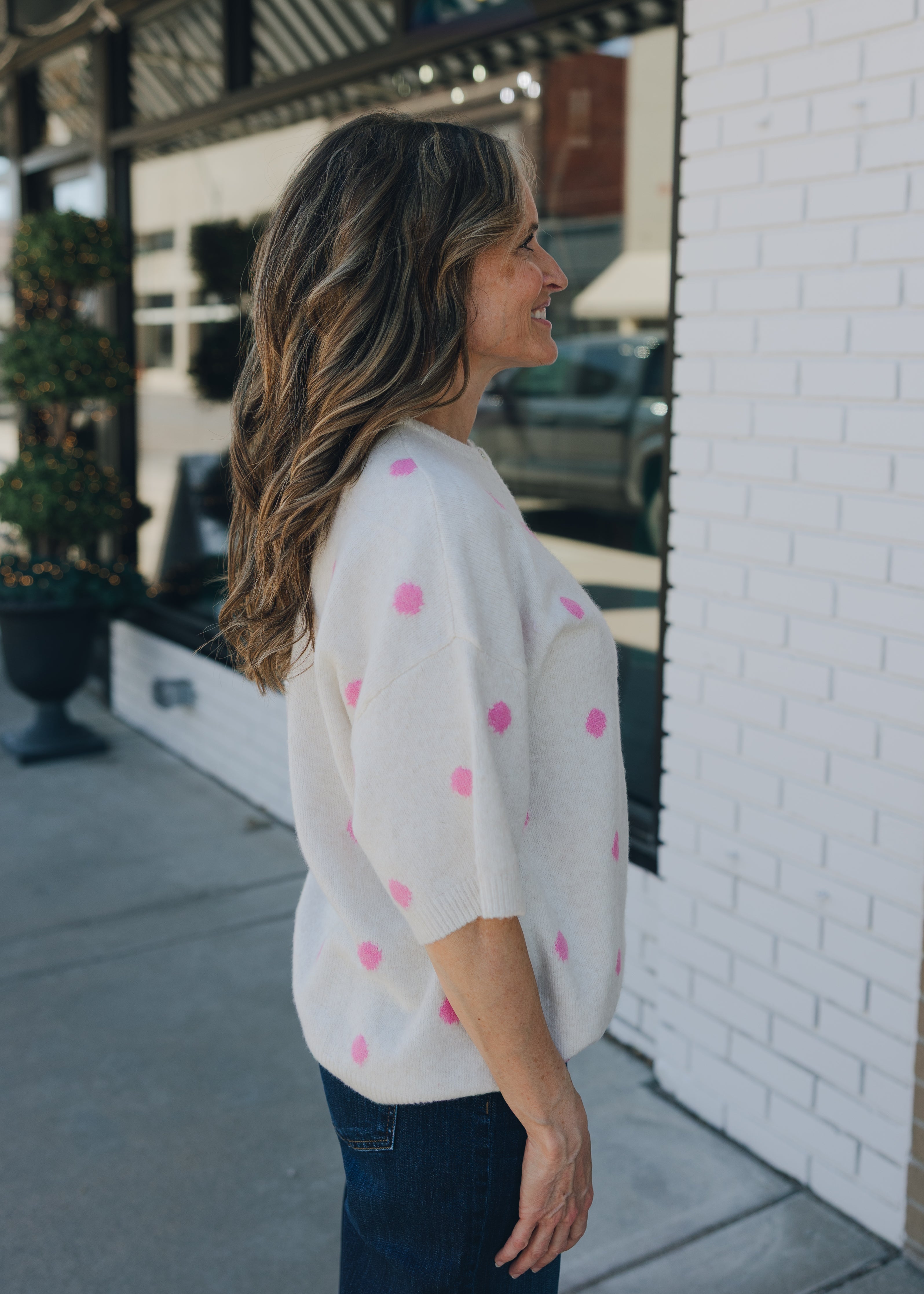 Short Sleeve Polka Dot Sweater Cardigan