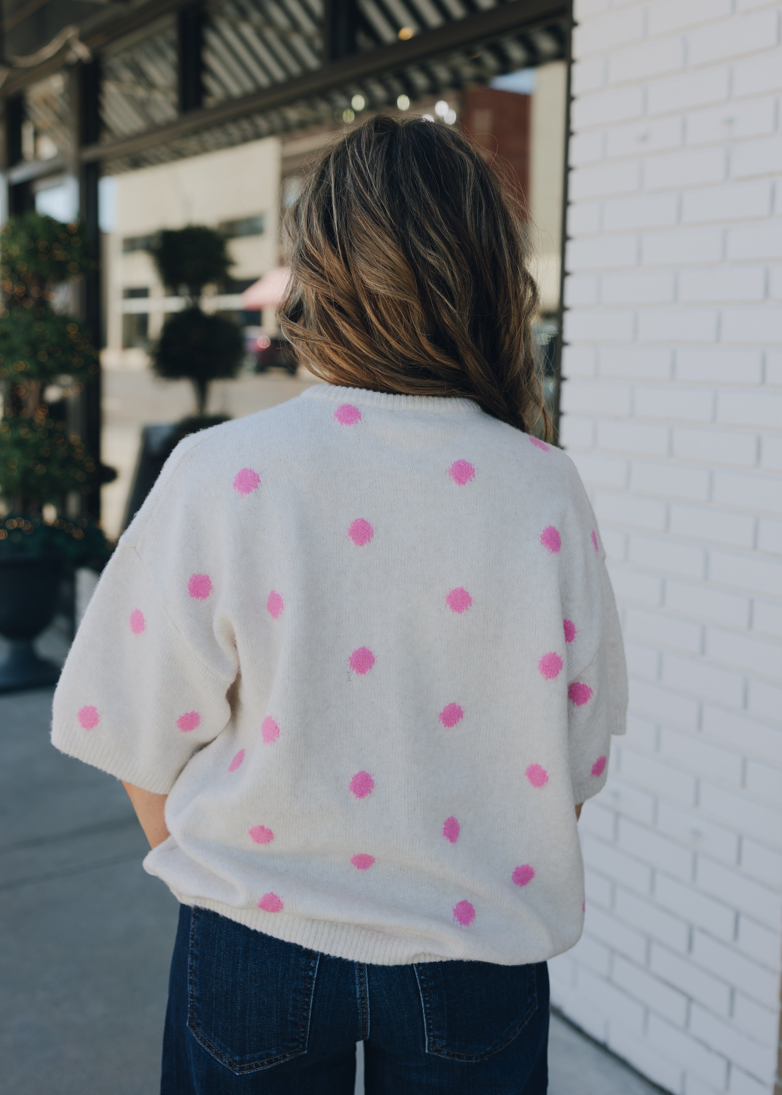 Short Sleeve Polka Dot Sweater Cardigan