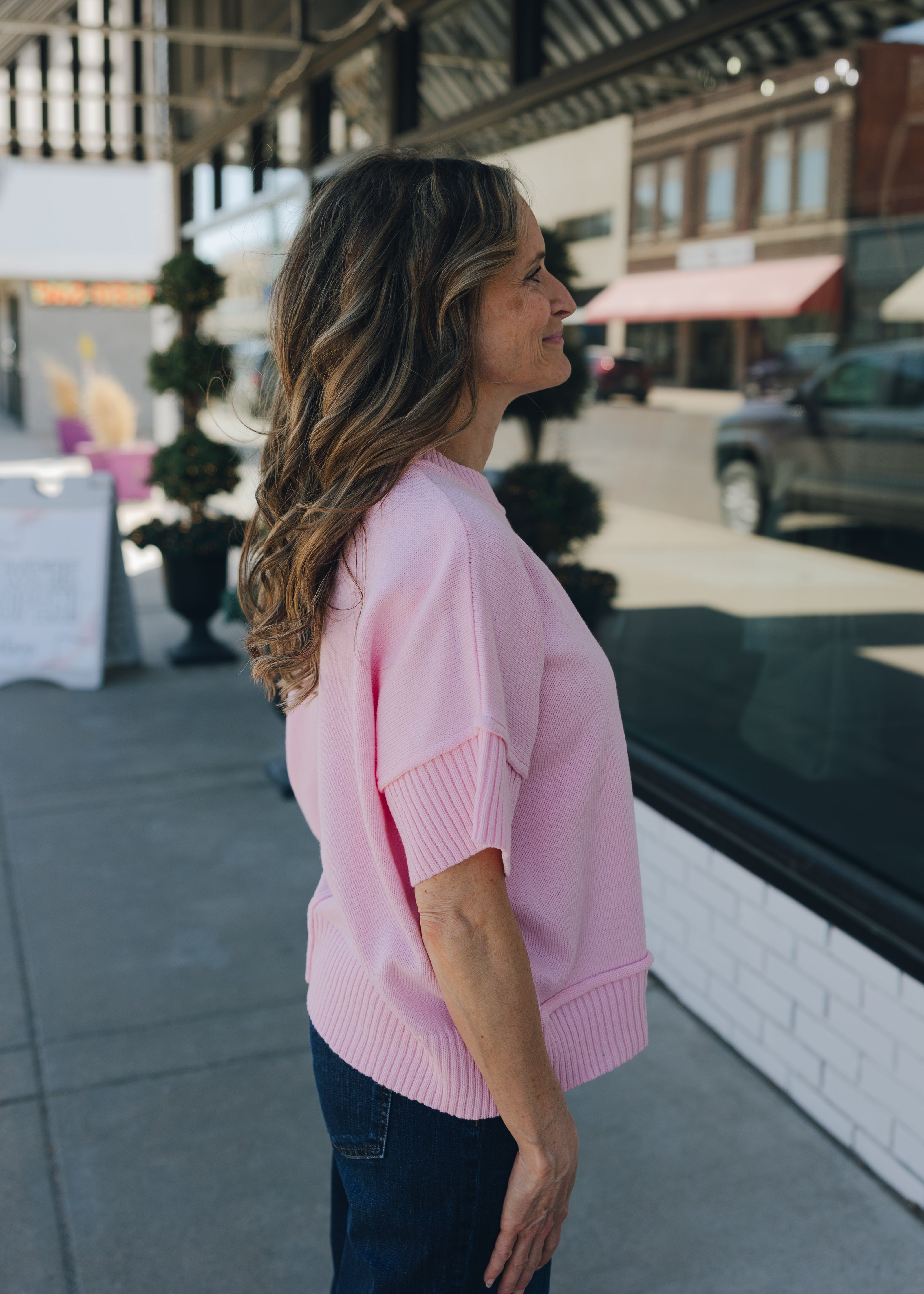 Drop Half Sleeve Crewneck Sweater Top