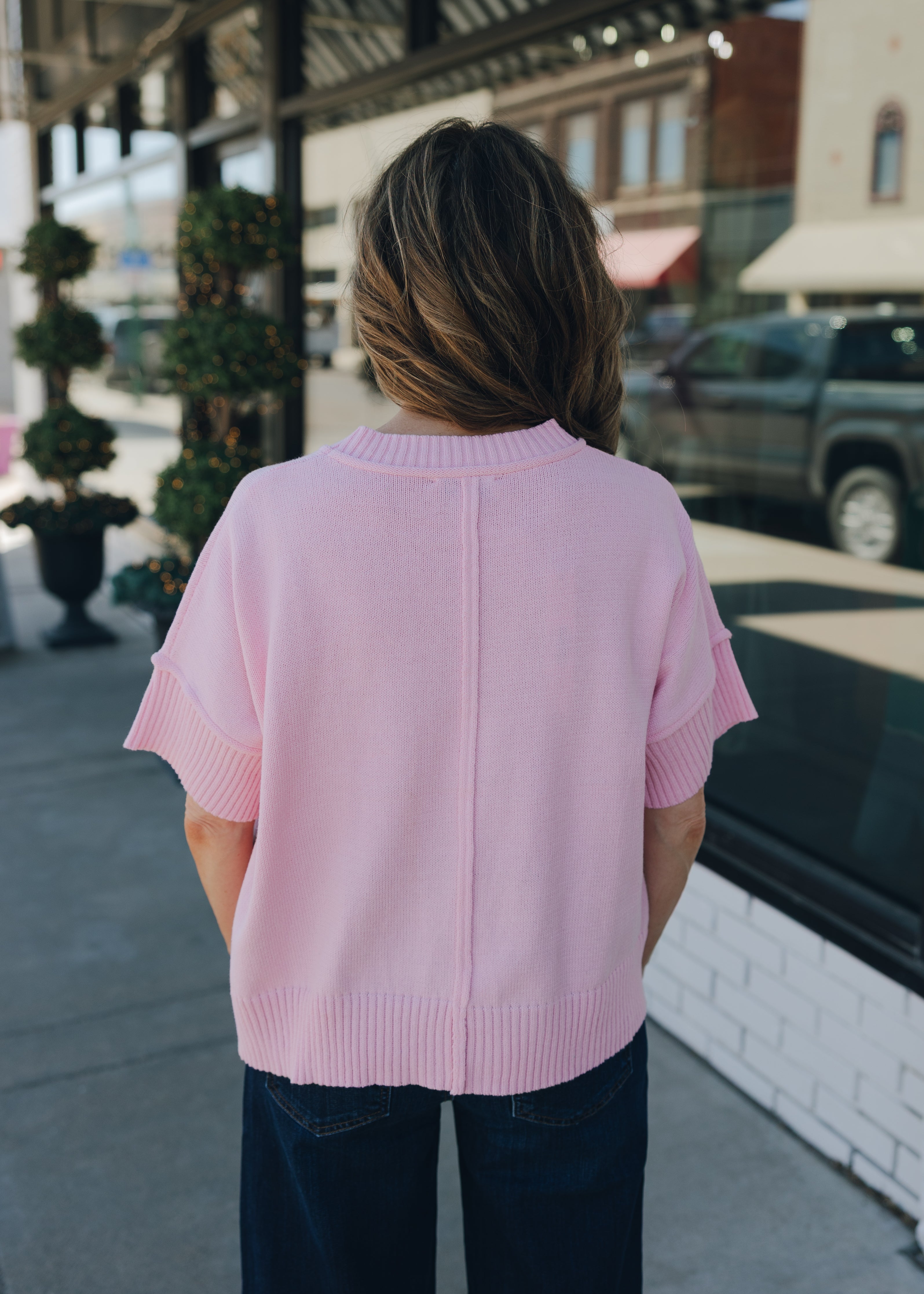 Drop Half Sleeve Crewneck Sweater Top