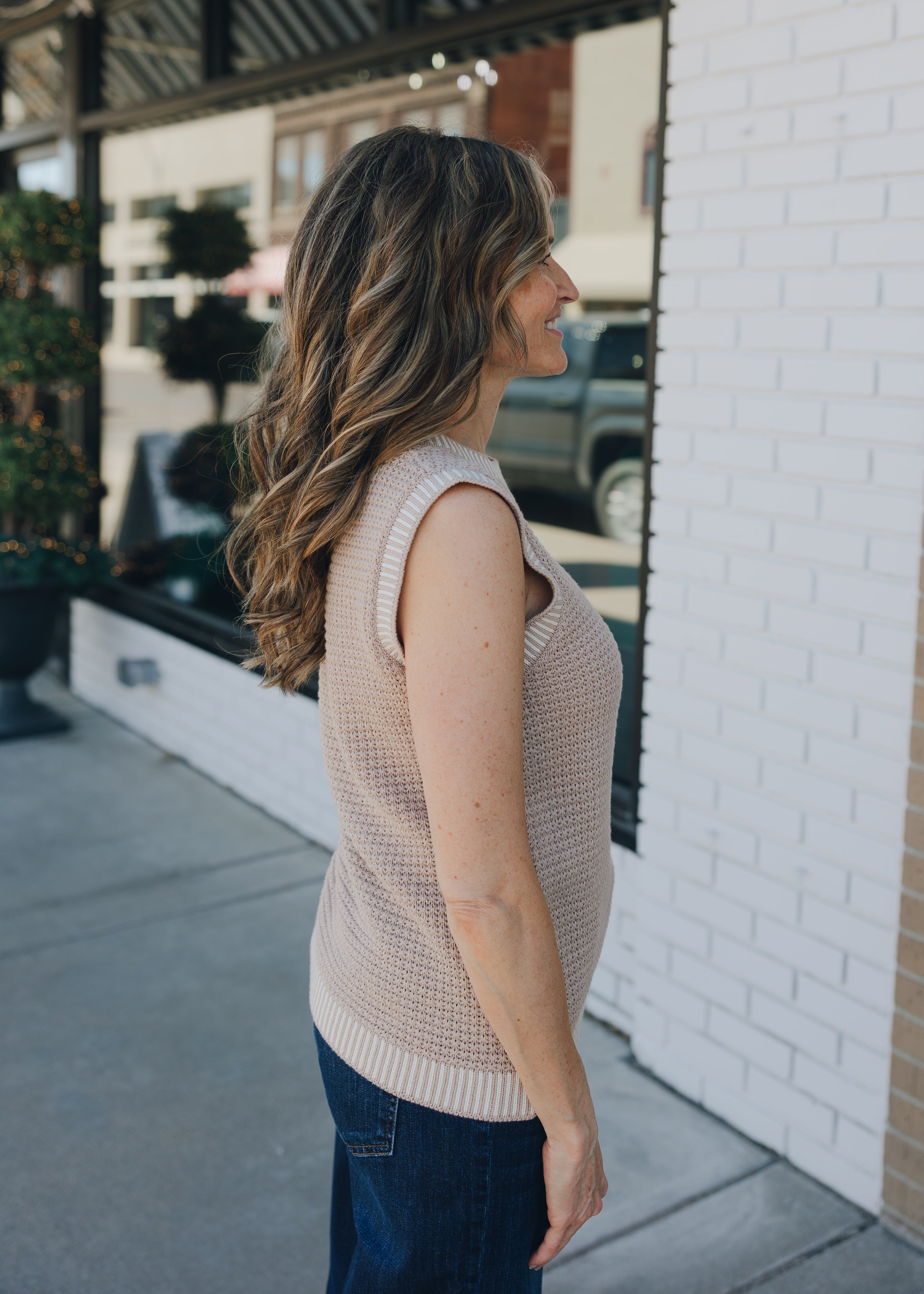 Waffle Sleeveless Top with Color Accent
