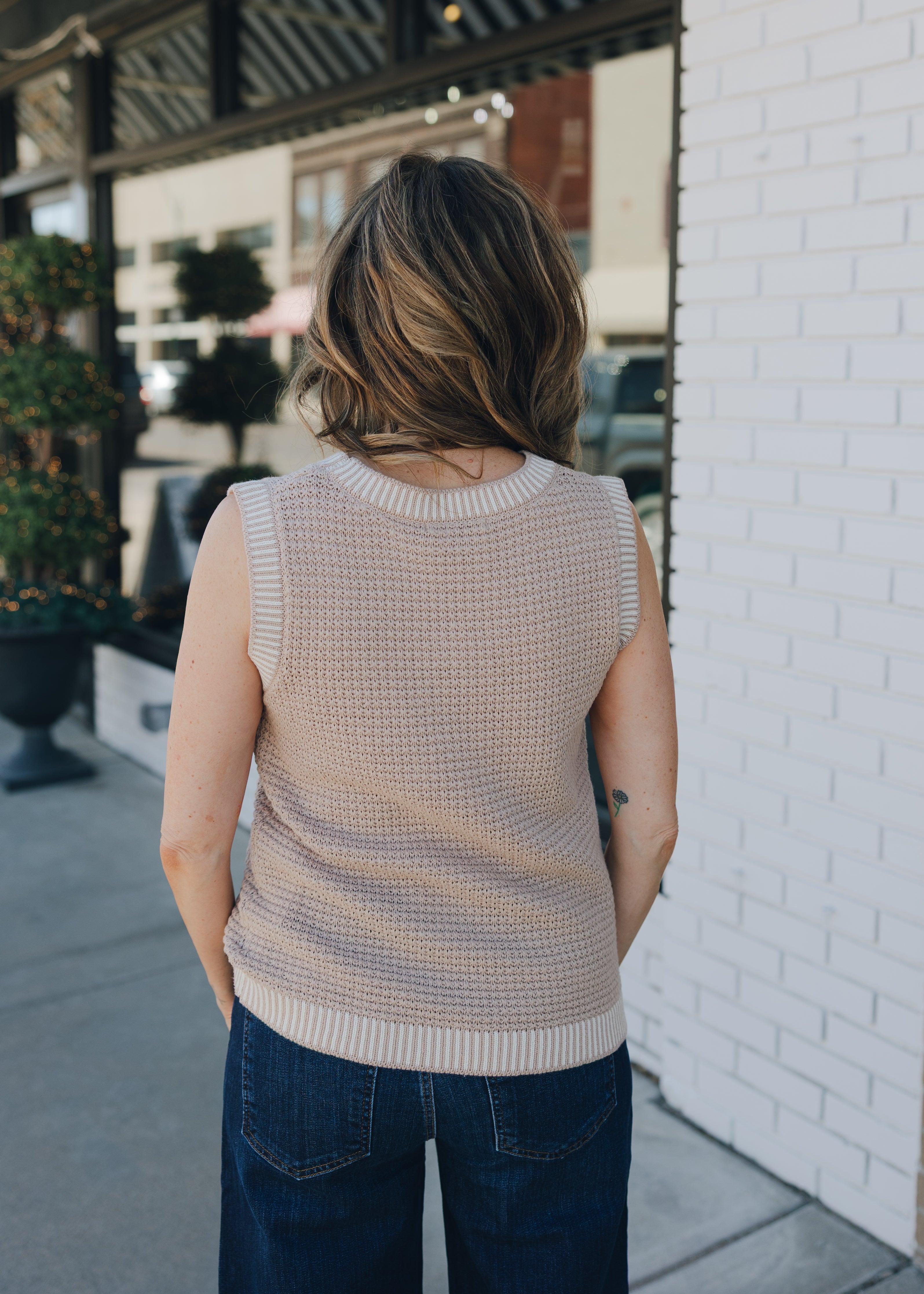 Waffle Sleeveless Top with Color Accent