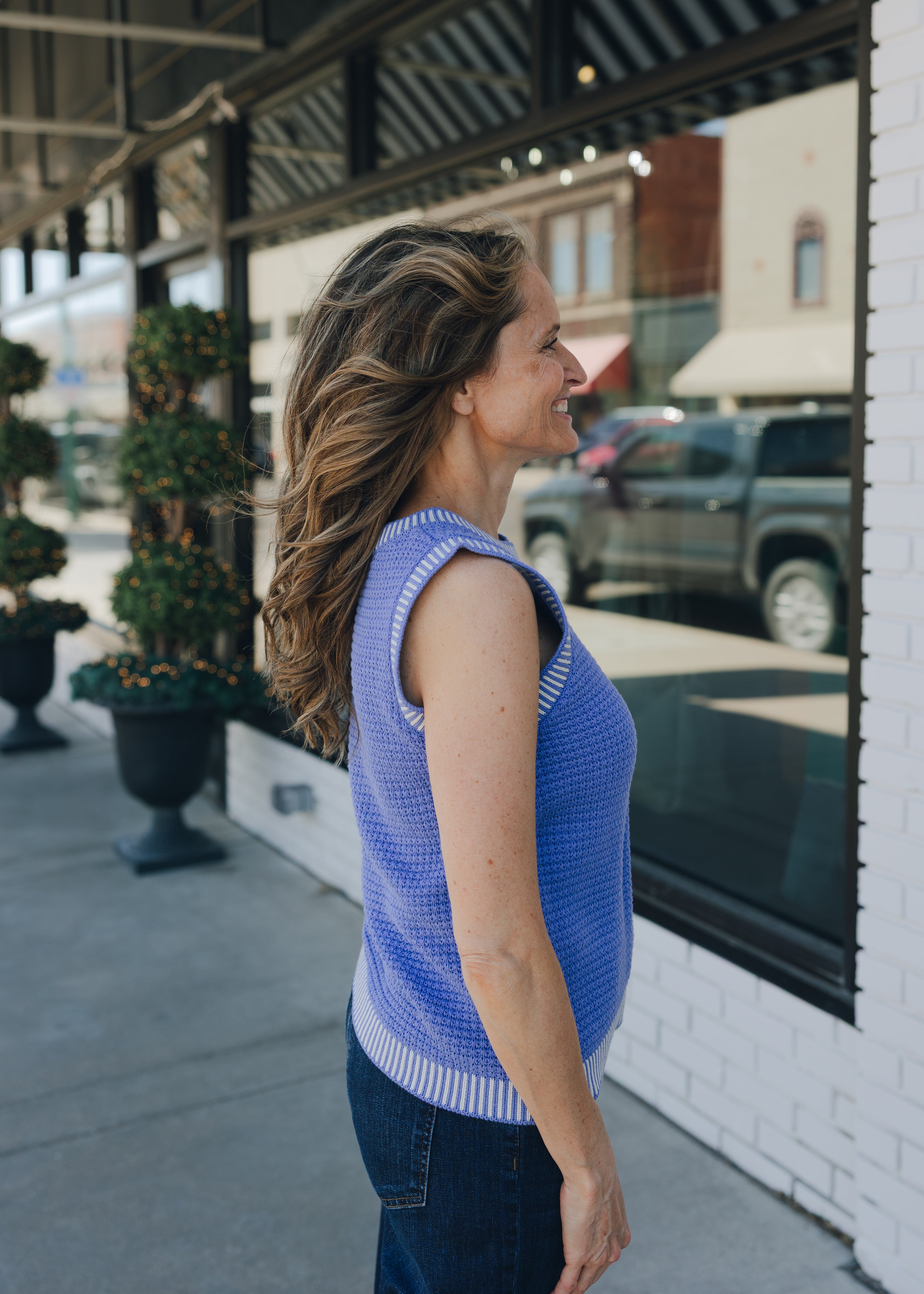 Waffle Sleeveless Top with Color Accent