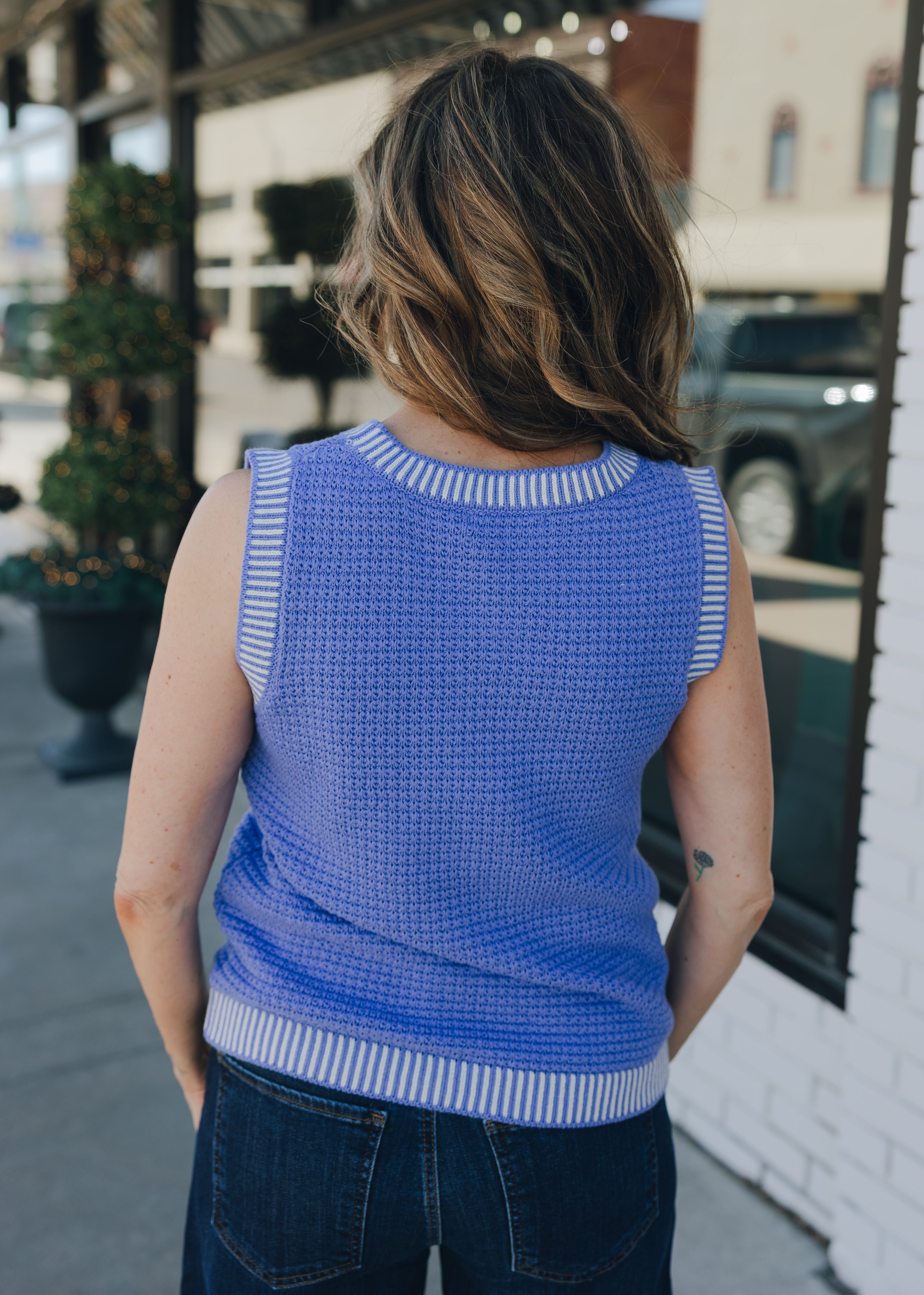 Waffle Sleeveless Top with Color Accent