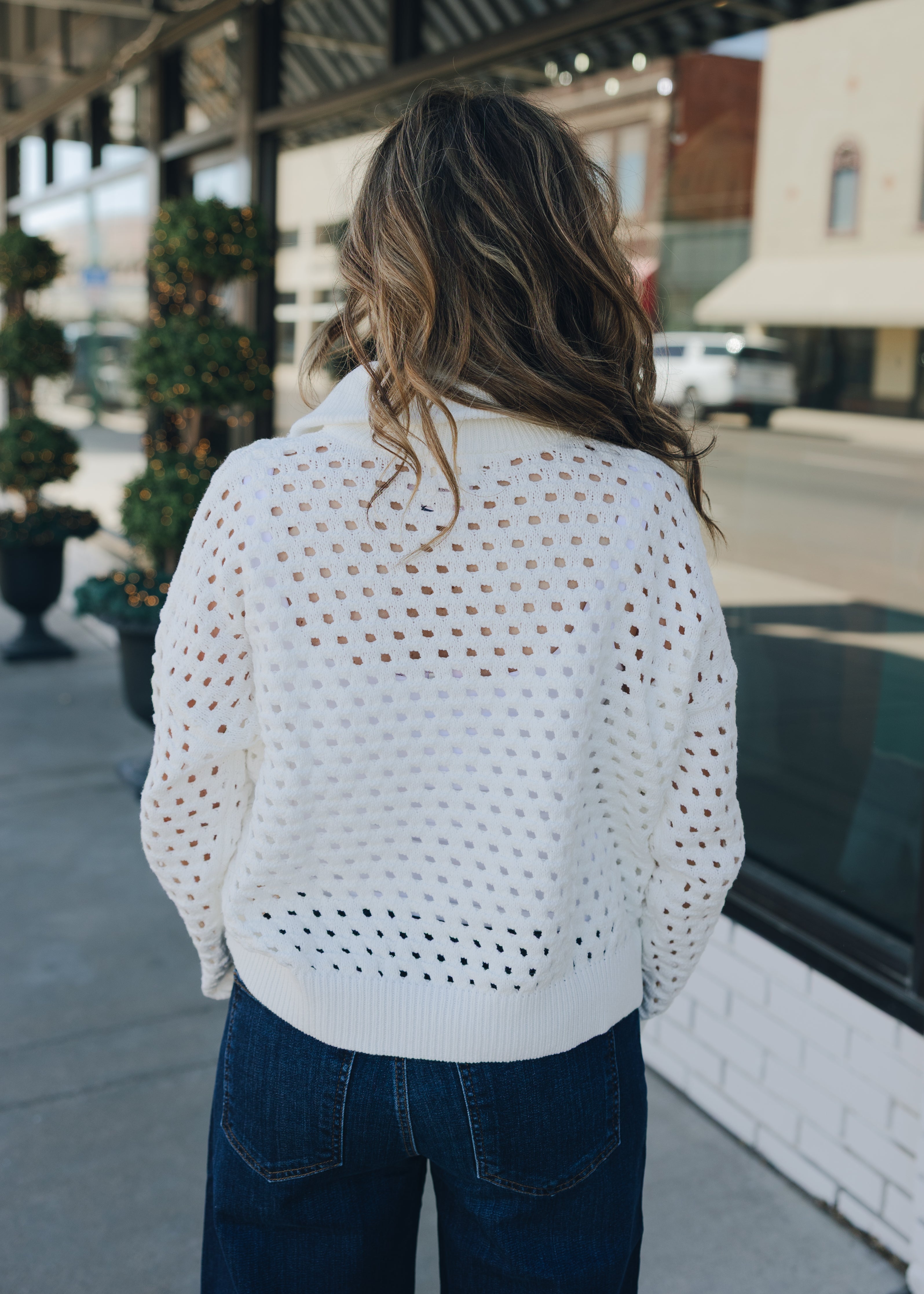 Half Zip Open Weave Sweater
