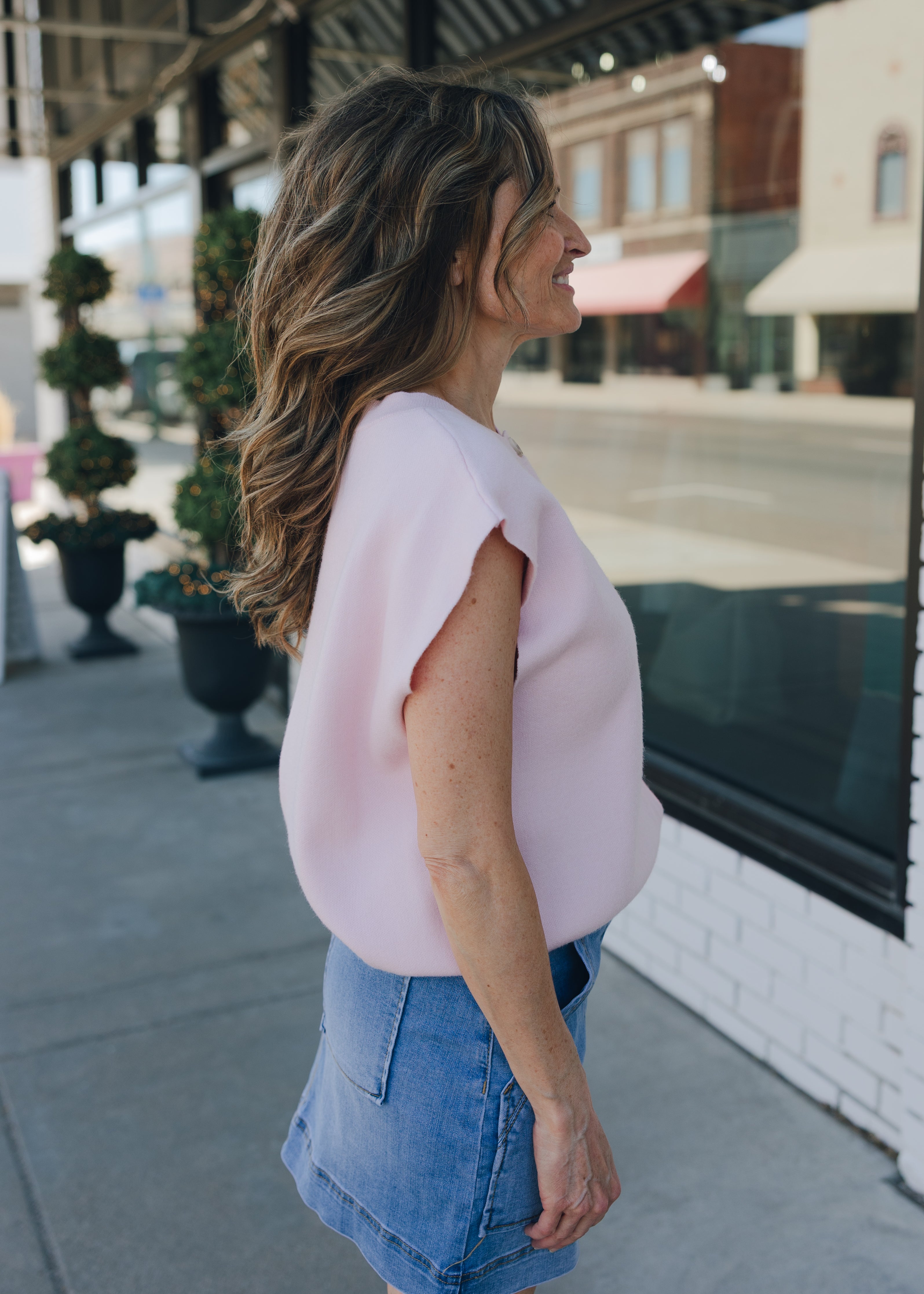 Crewneck Cap Sleeve Sweater