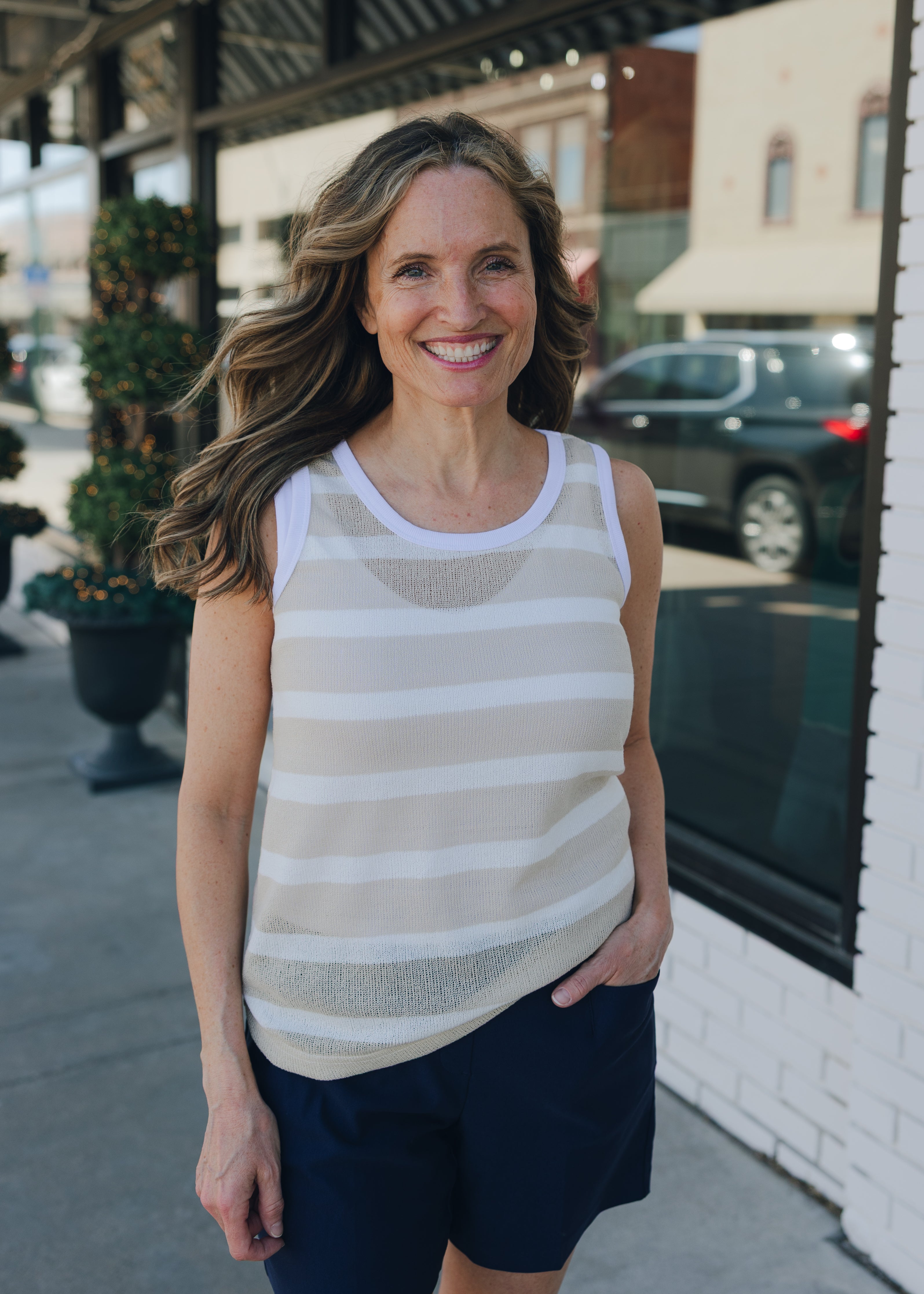 Tribal Sleeveless Top W/ Rib Band