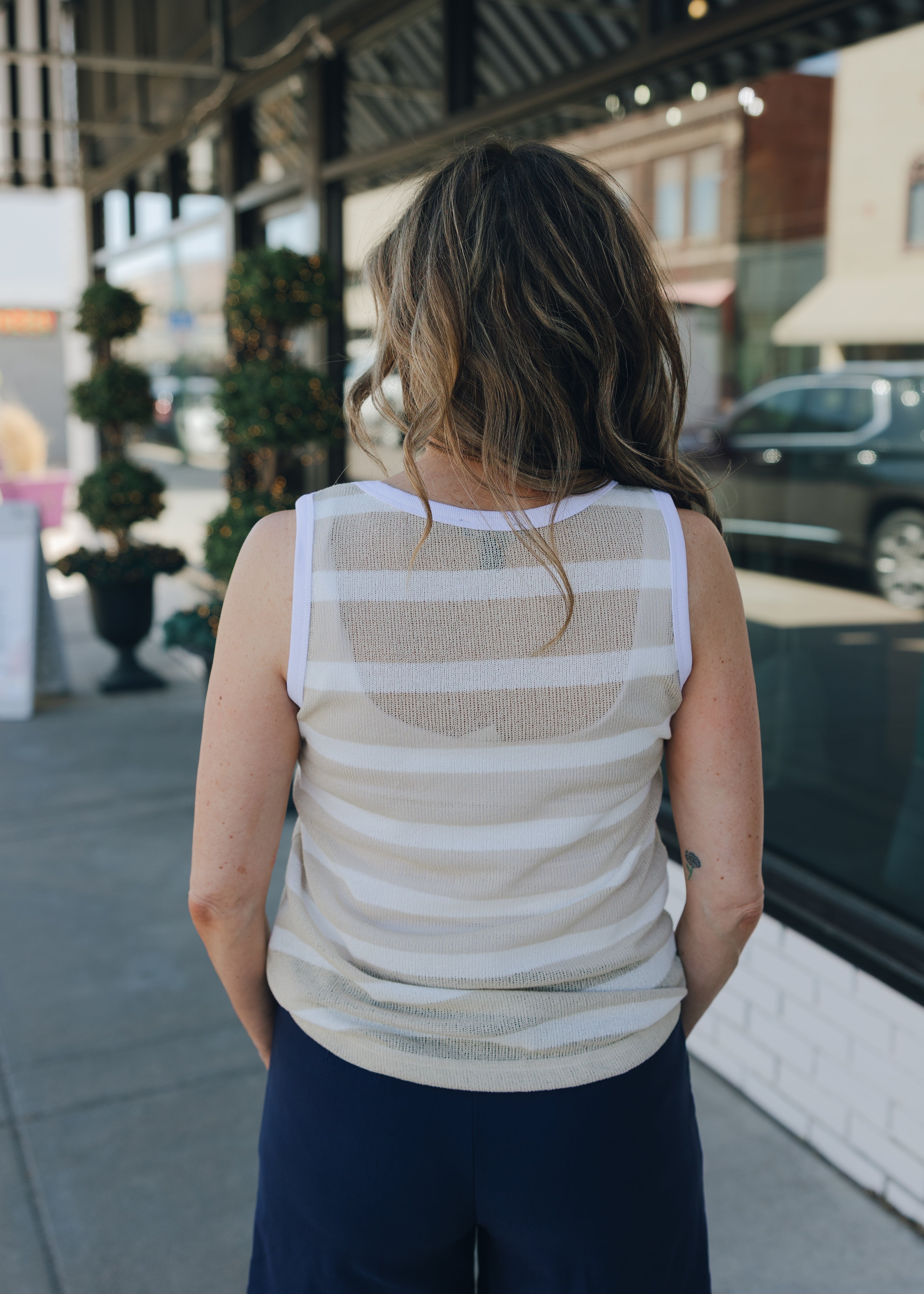 Tribal Sleeveless Top W/ Rib Band
