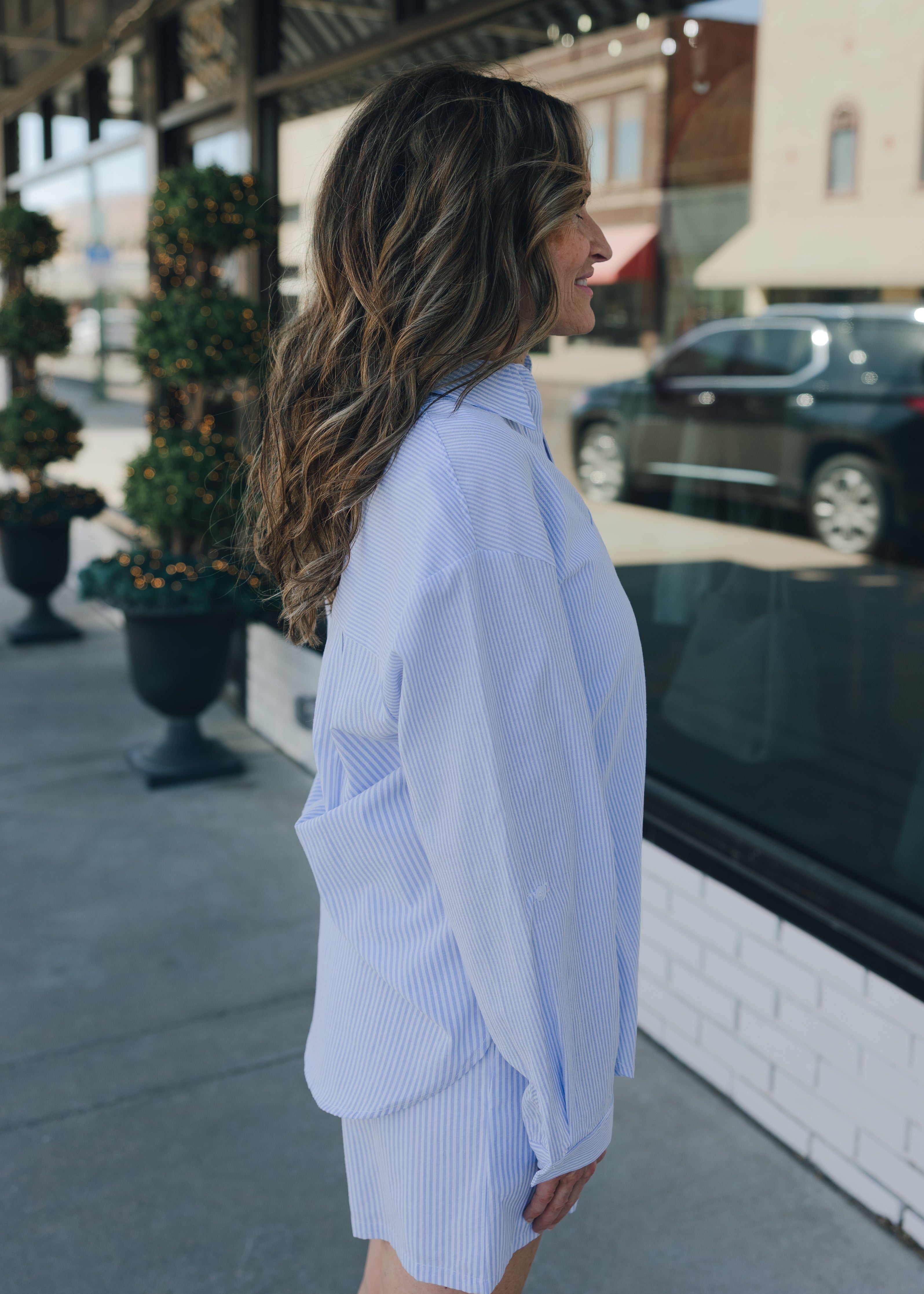 Twin Stripe Cotton Blend Button Up