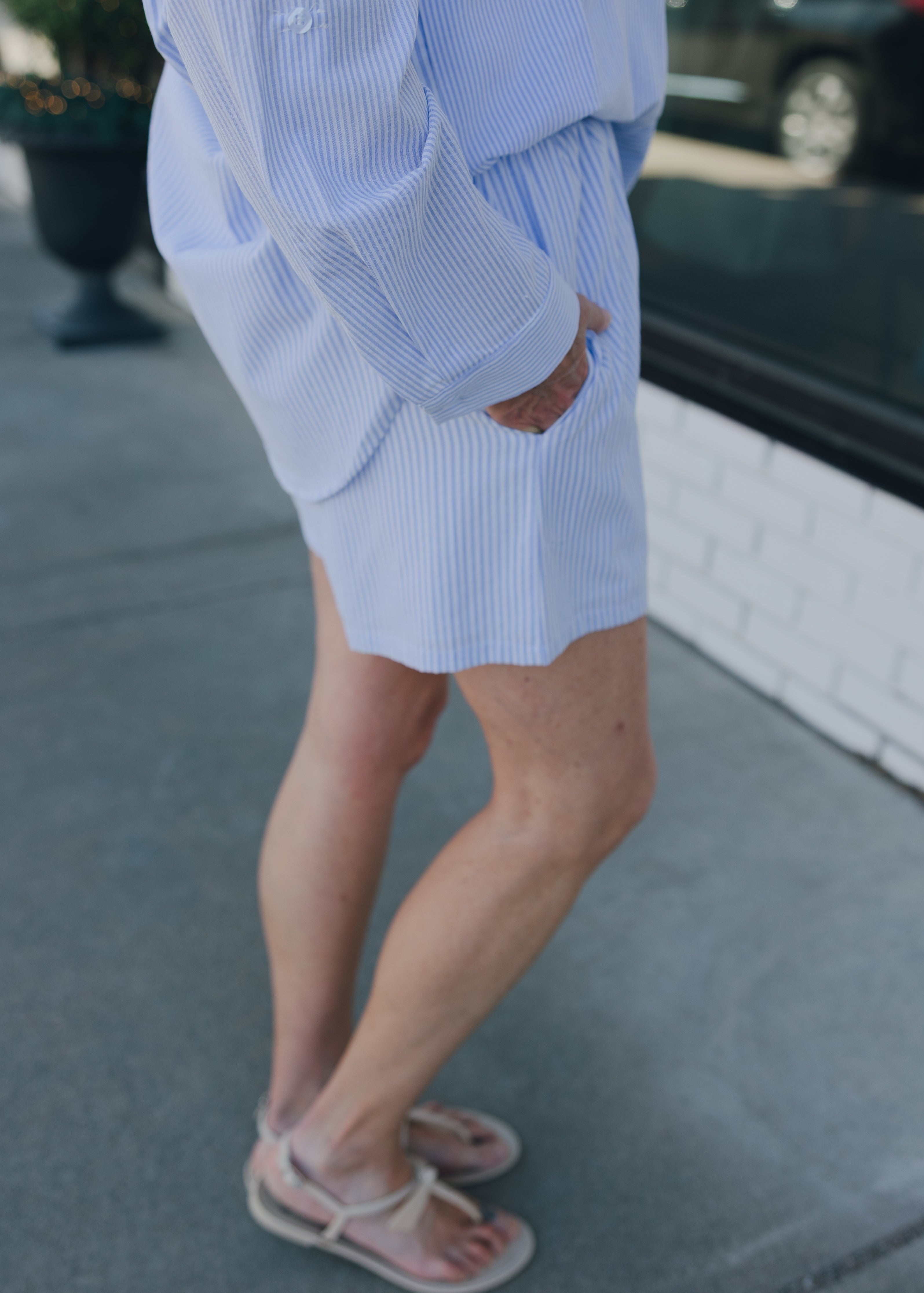 Twin Stripe Cotton Blend Shorts