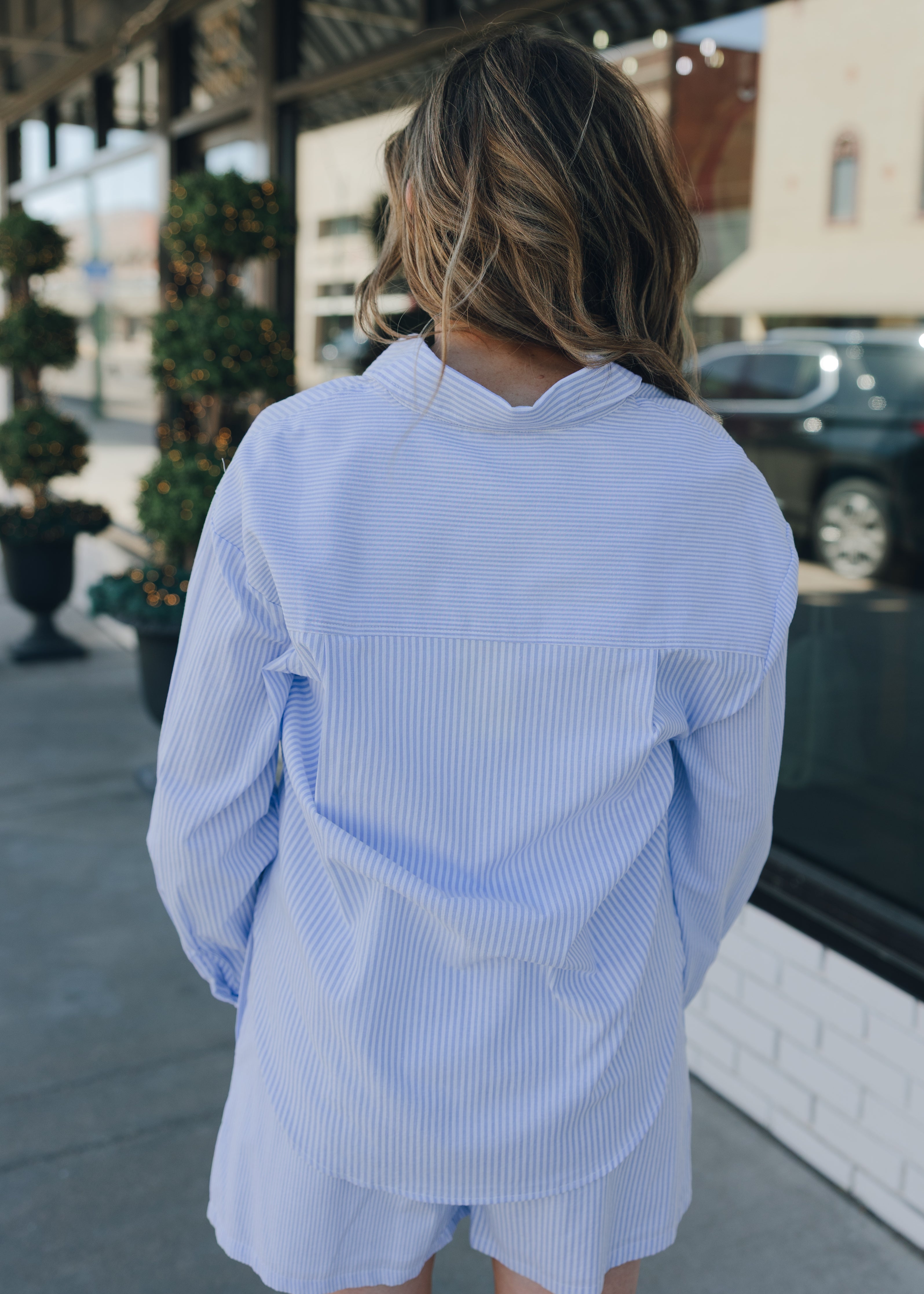 Twin Stripe Cotton Blend Button Up