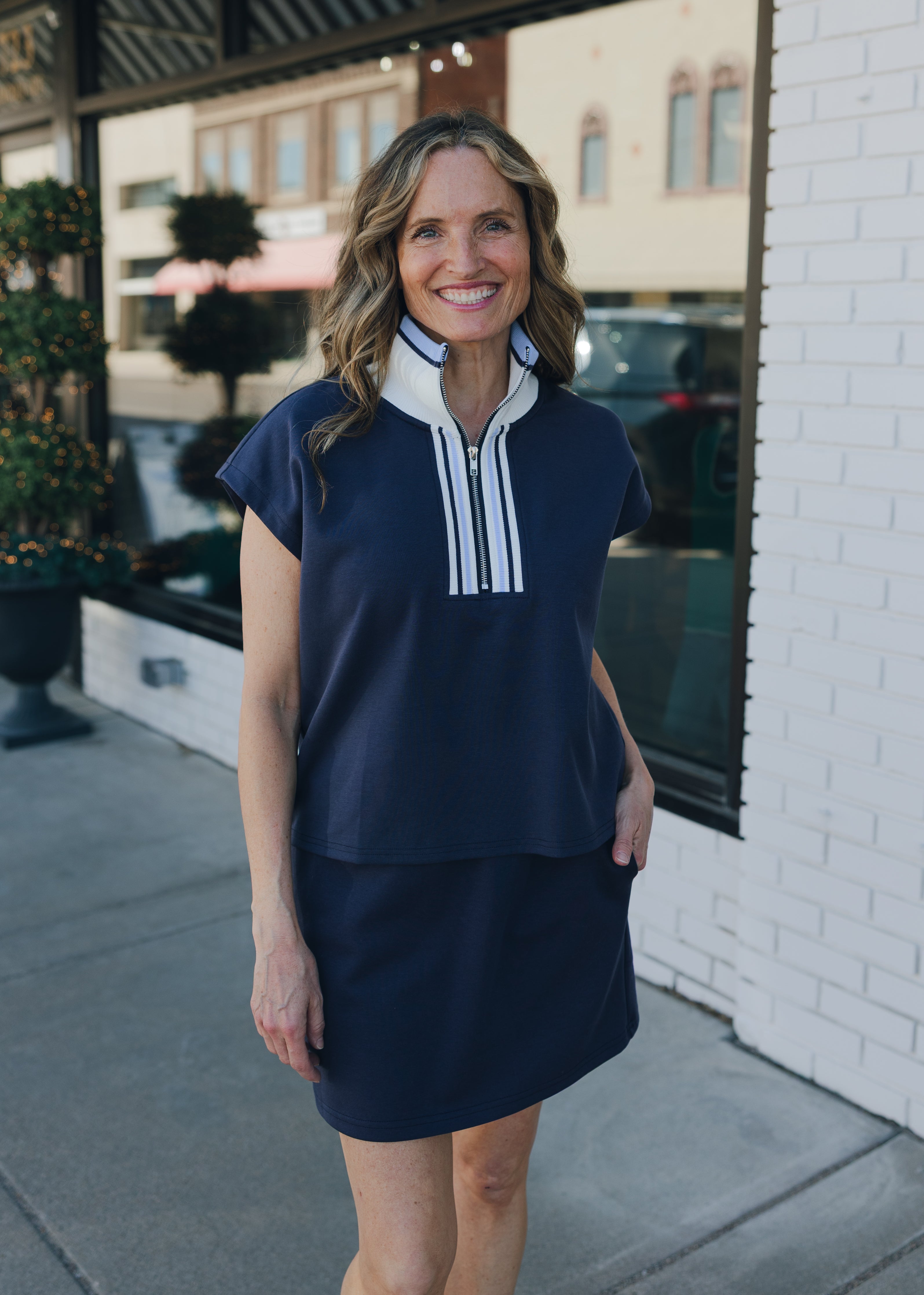 Sleeveless Half-Zip Top W/ Mini Skirt Set
