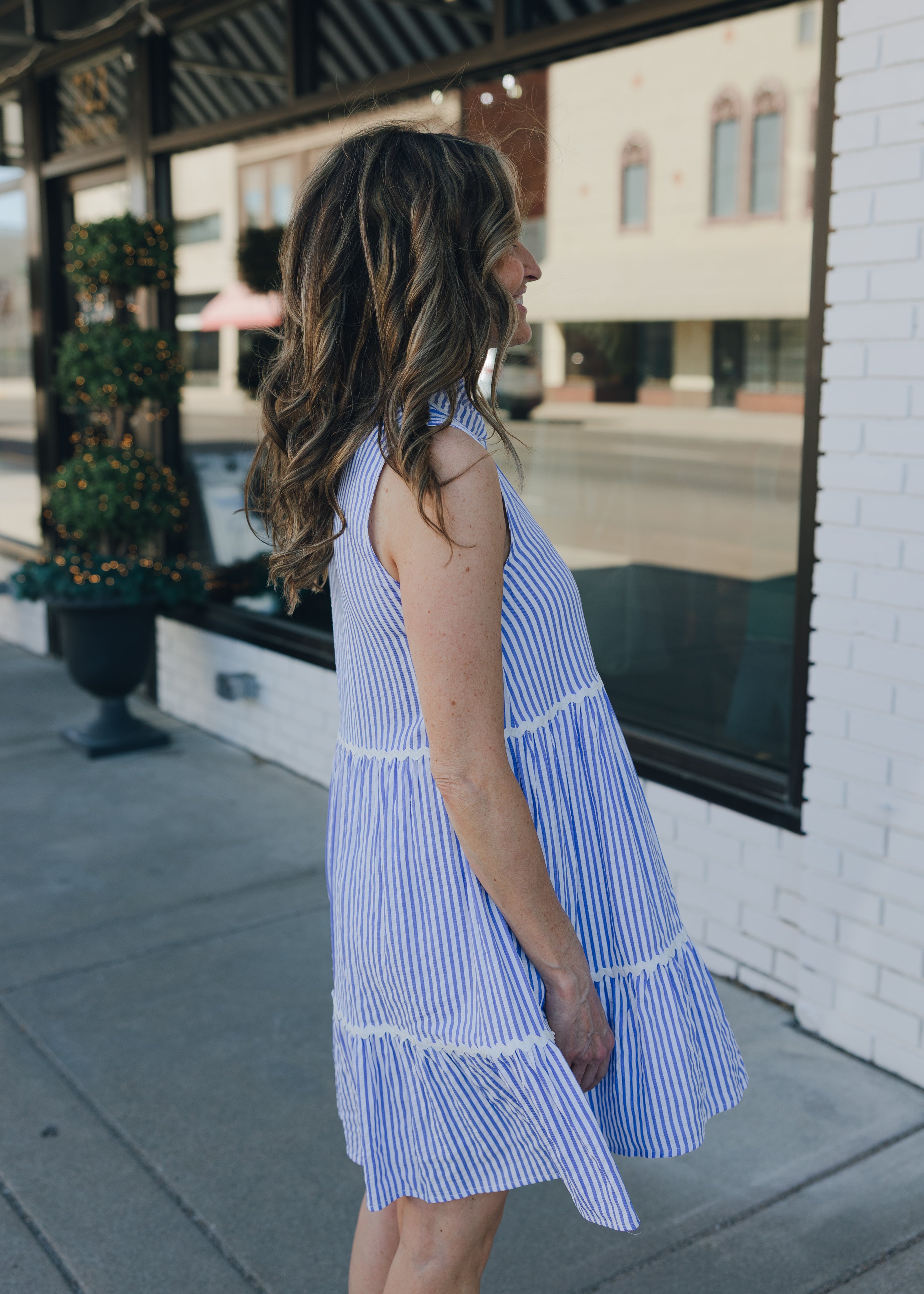 Sleeveless Frilly Y-Neck Ricrac Tiered Dress