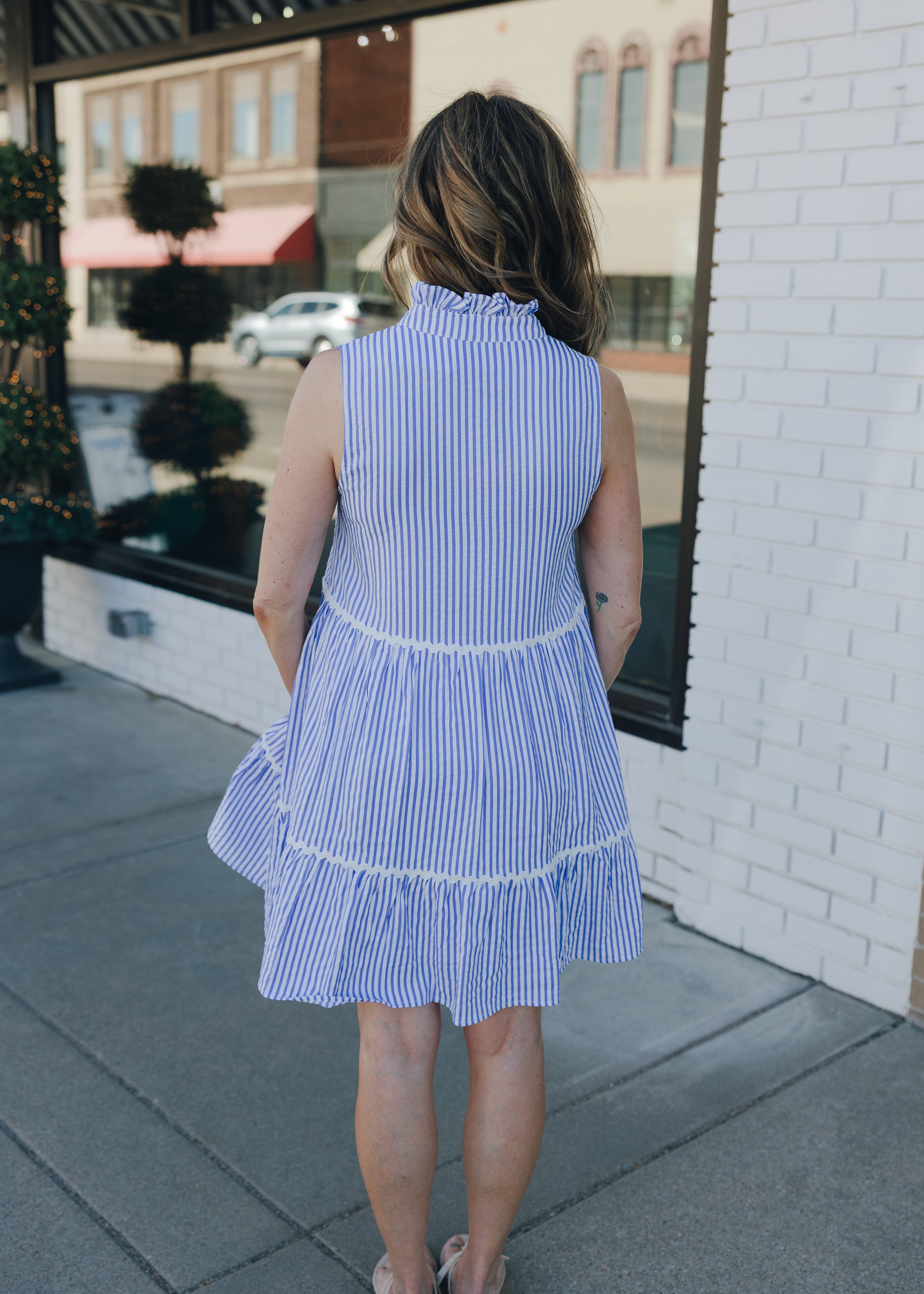 Sleeveless Frilly Y-Neck Ricrac Tiered Dress