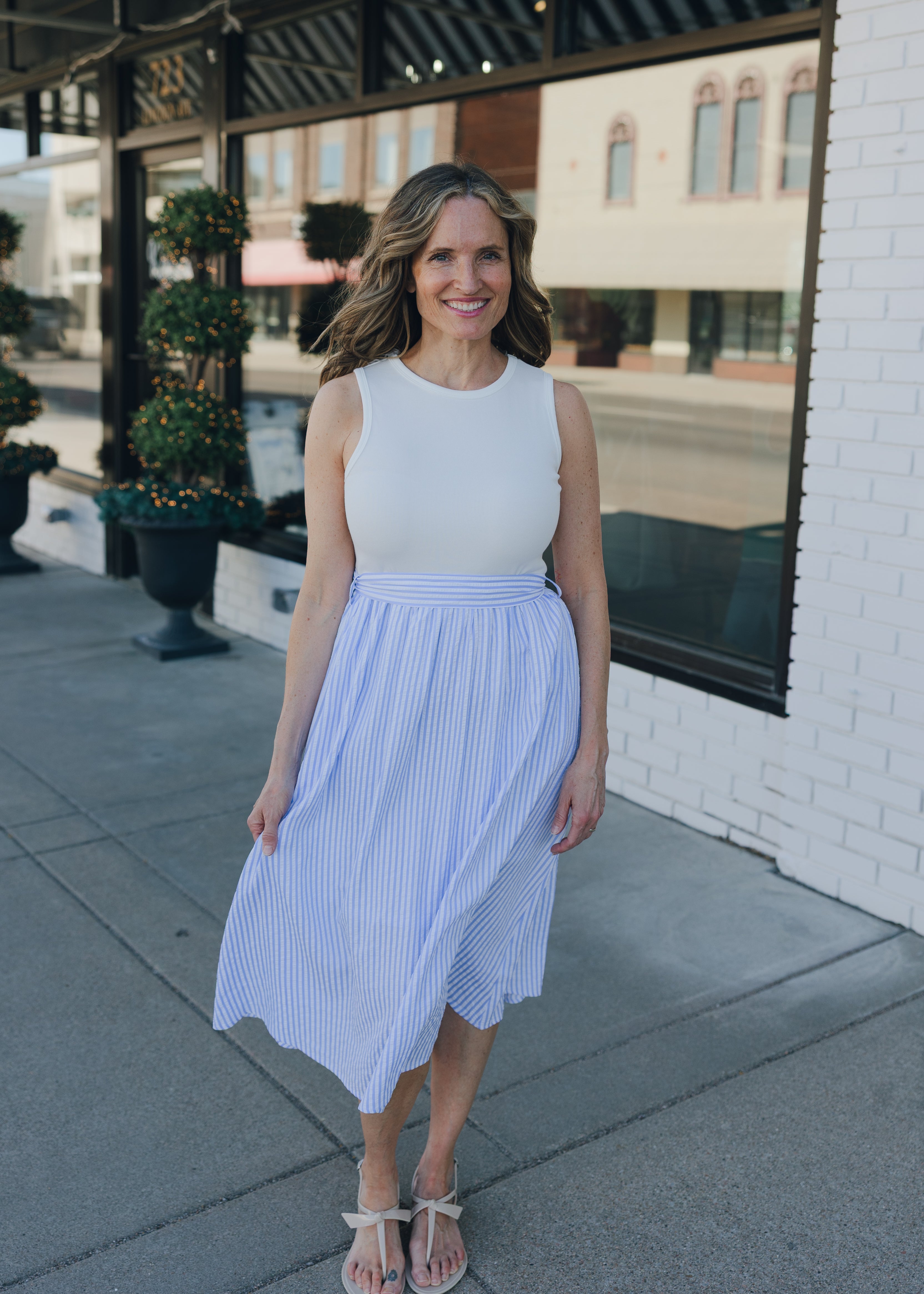 Combo Stripe Dress W/ Pockets & Belt