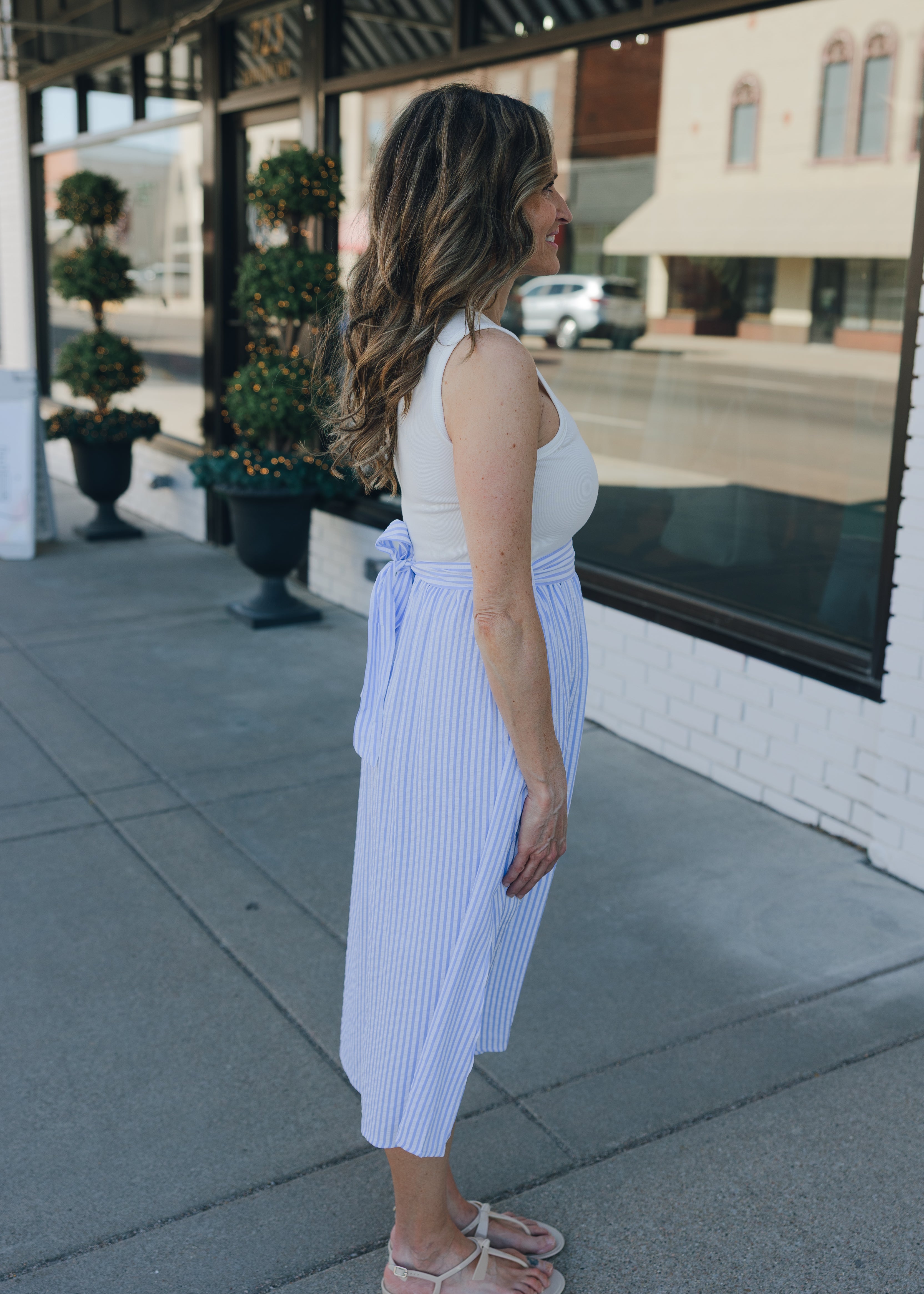 Combo Stripe Dress W/ Pockets & Belt