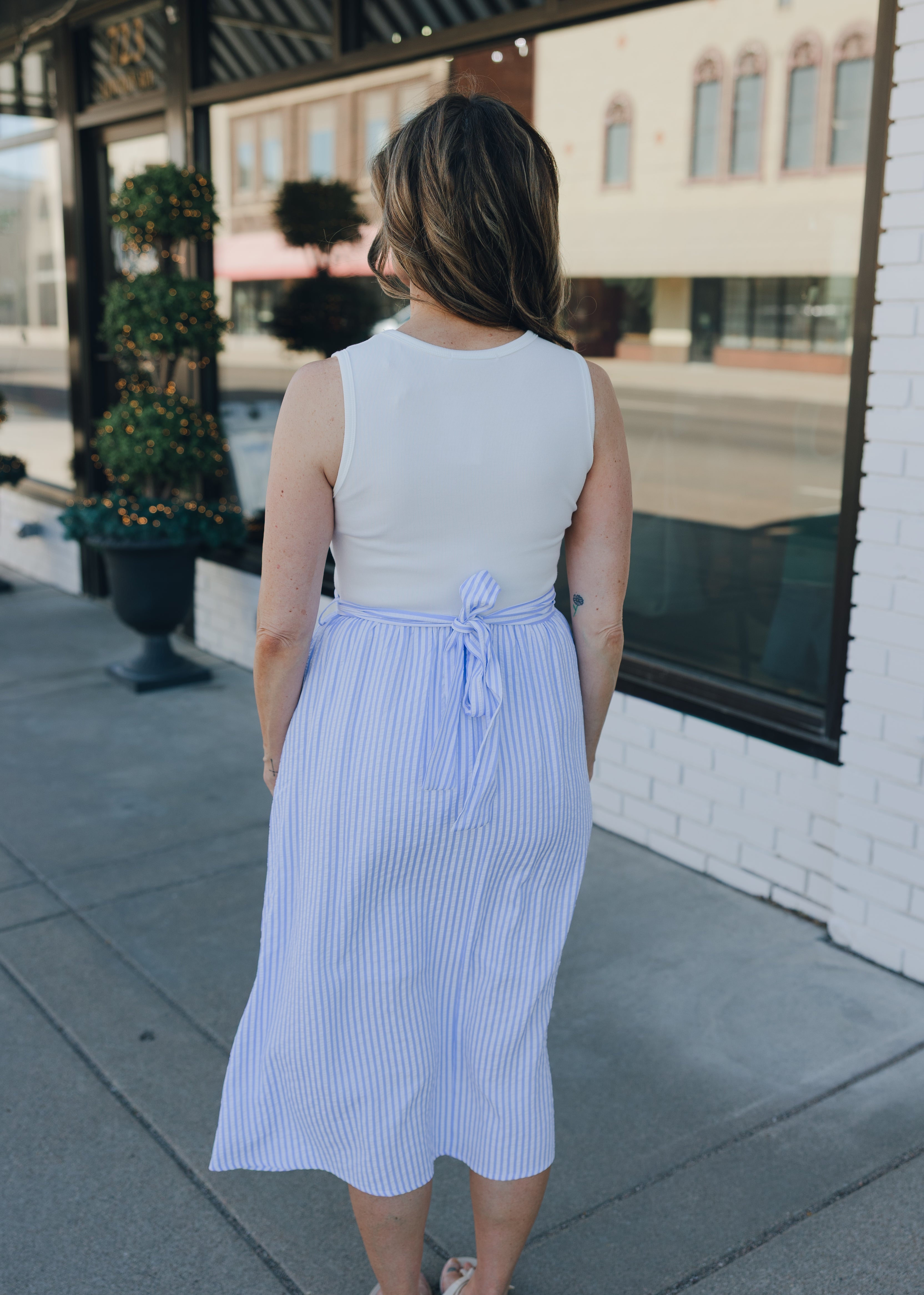 Combo Stripe Dress W/ Pockets & Belt
