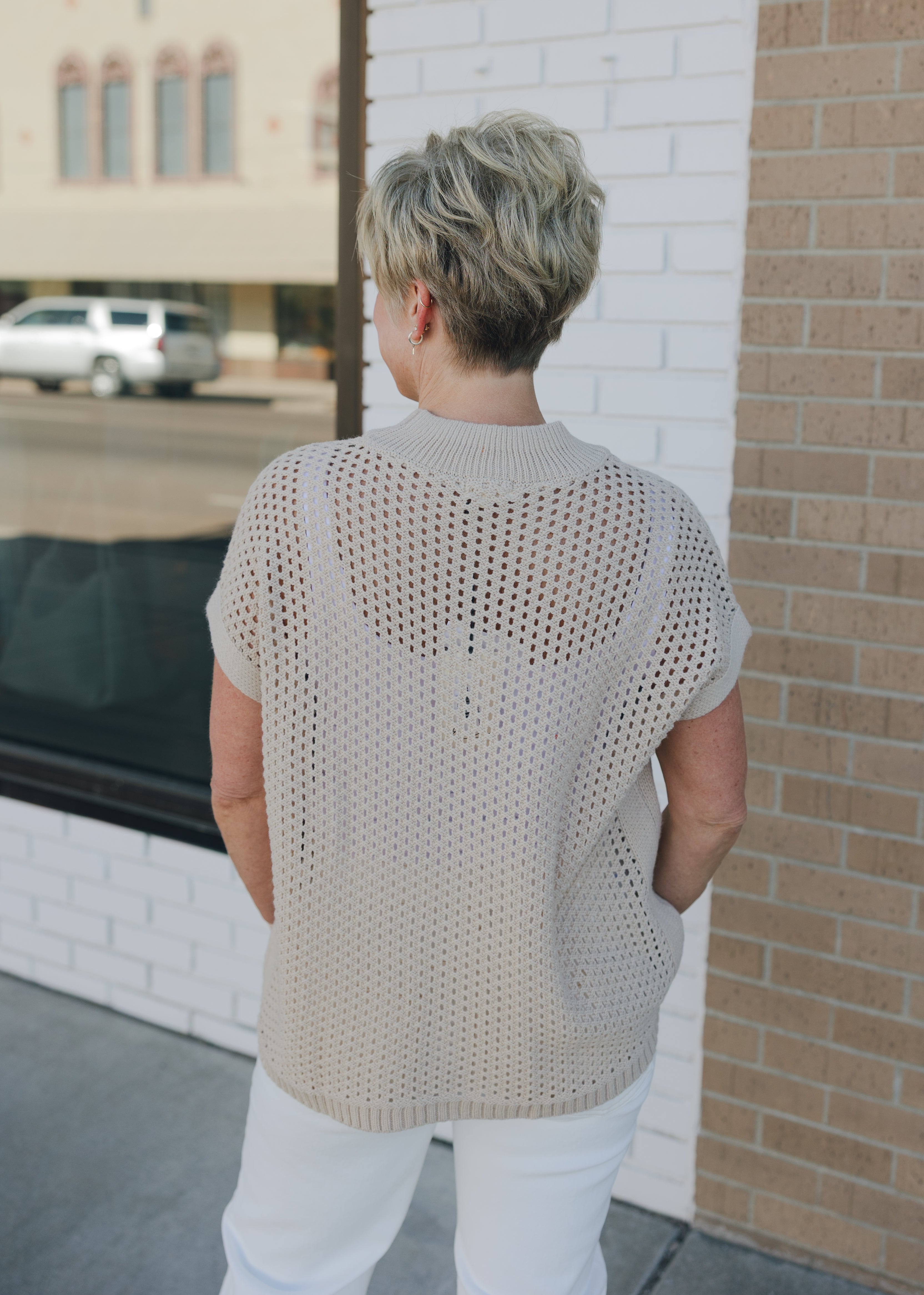 Short Sleeve Open Knit Sweater