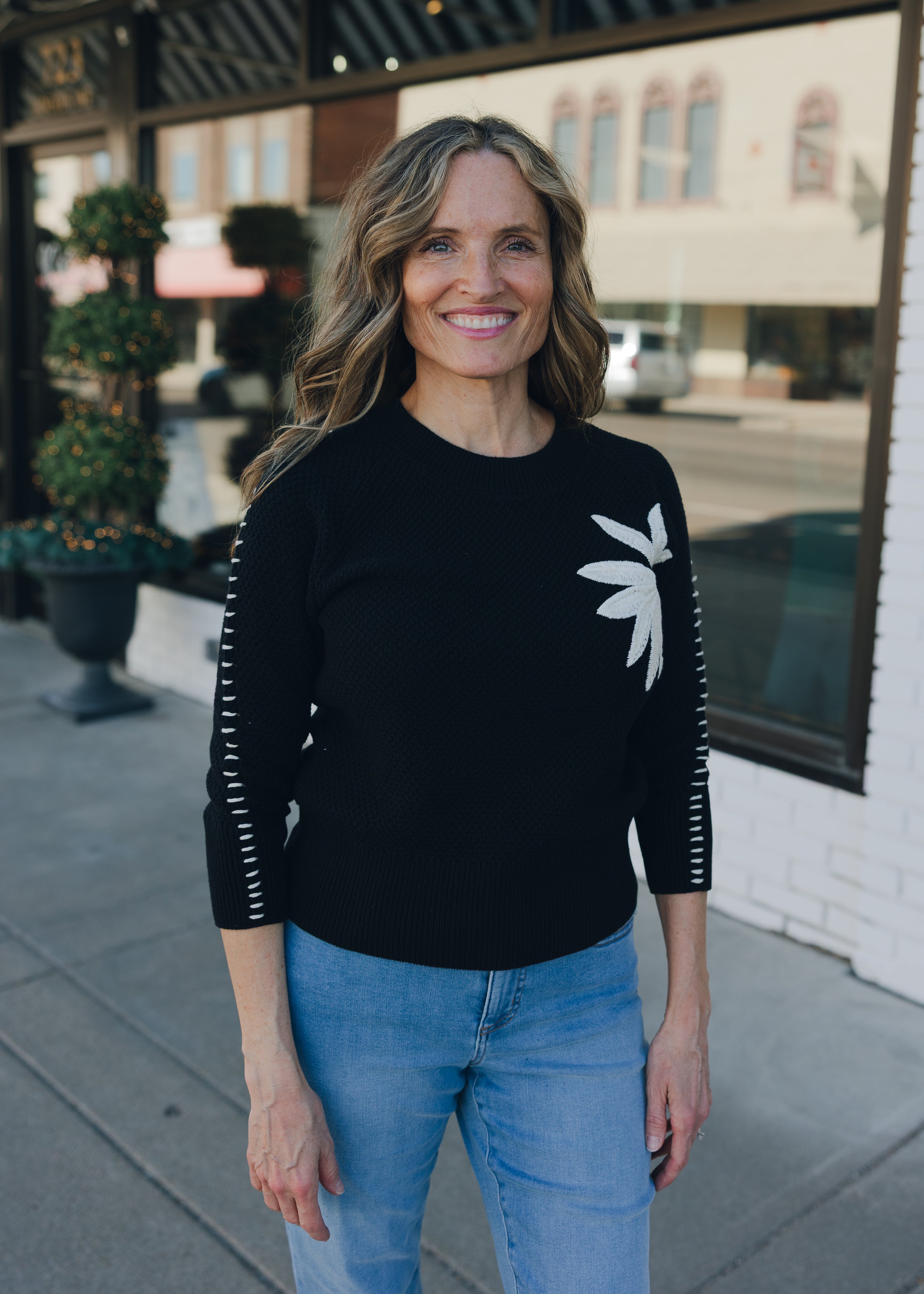Tribal 3/4 Sleeve Embroidered Sweater