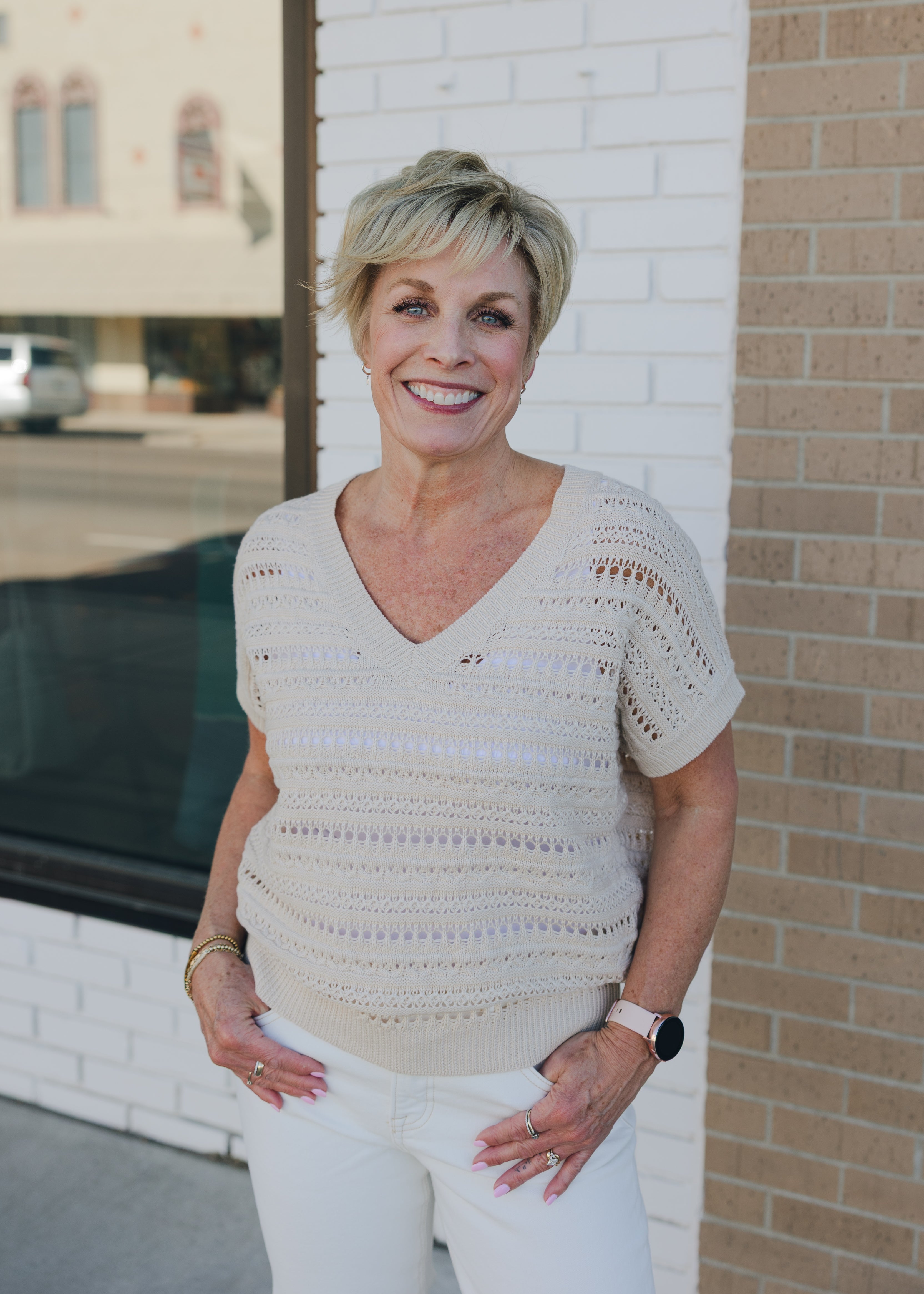 V-Neck Short Sleeve Sweater