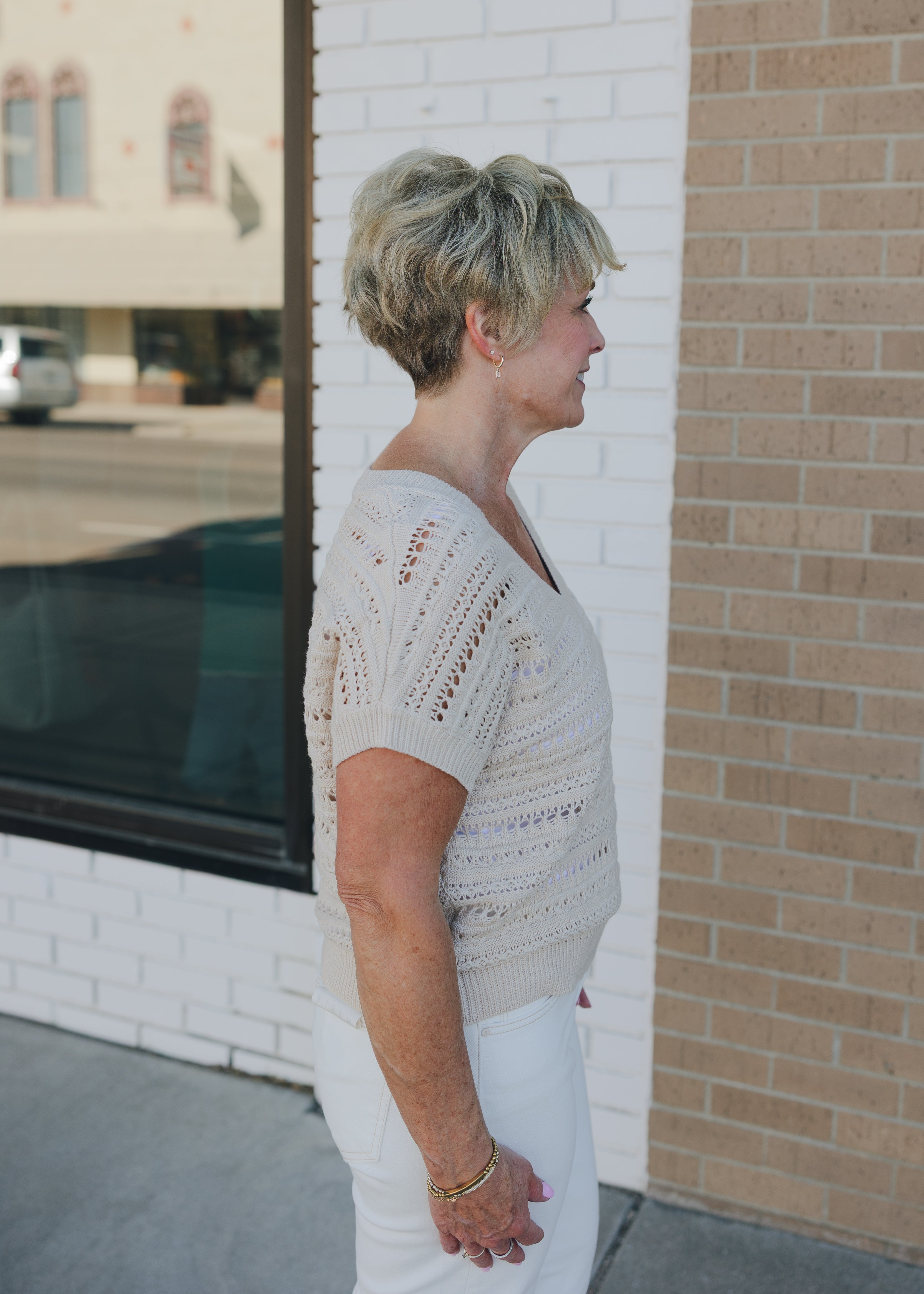 V-Neck Short Sleeve Sweater