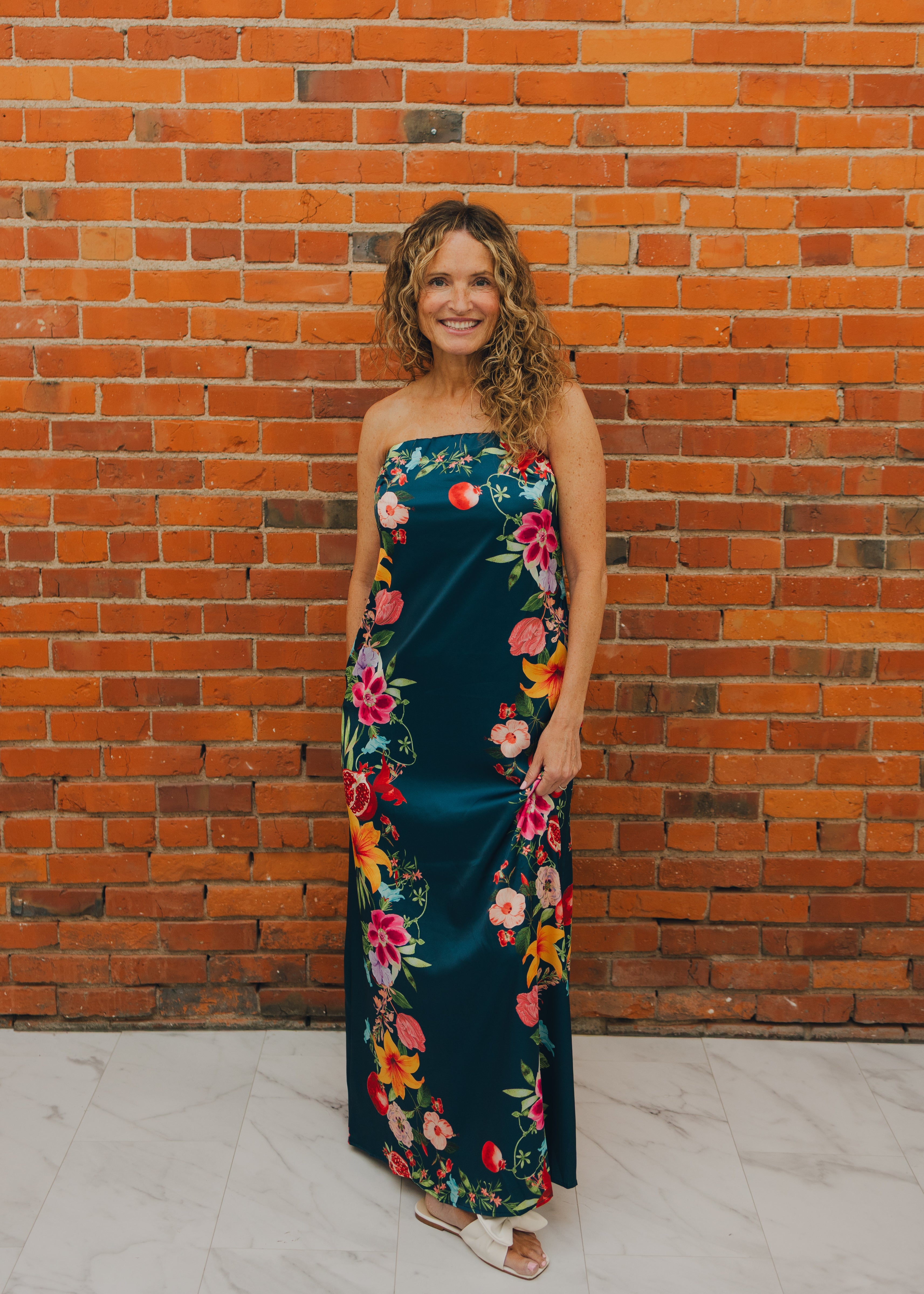 Botanical Border Strapless Maxi Dress
