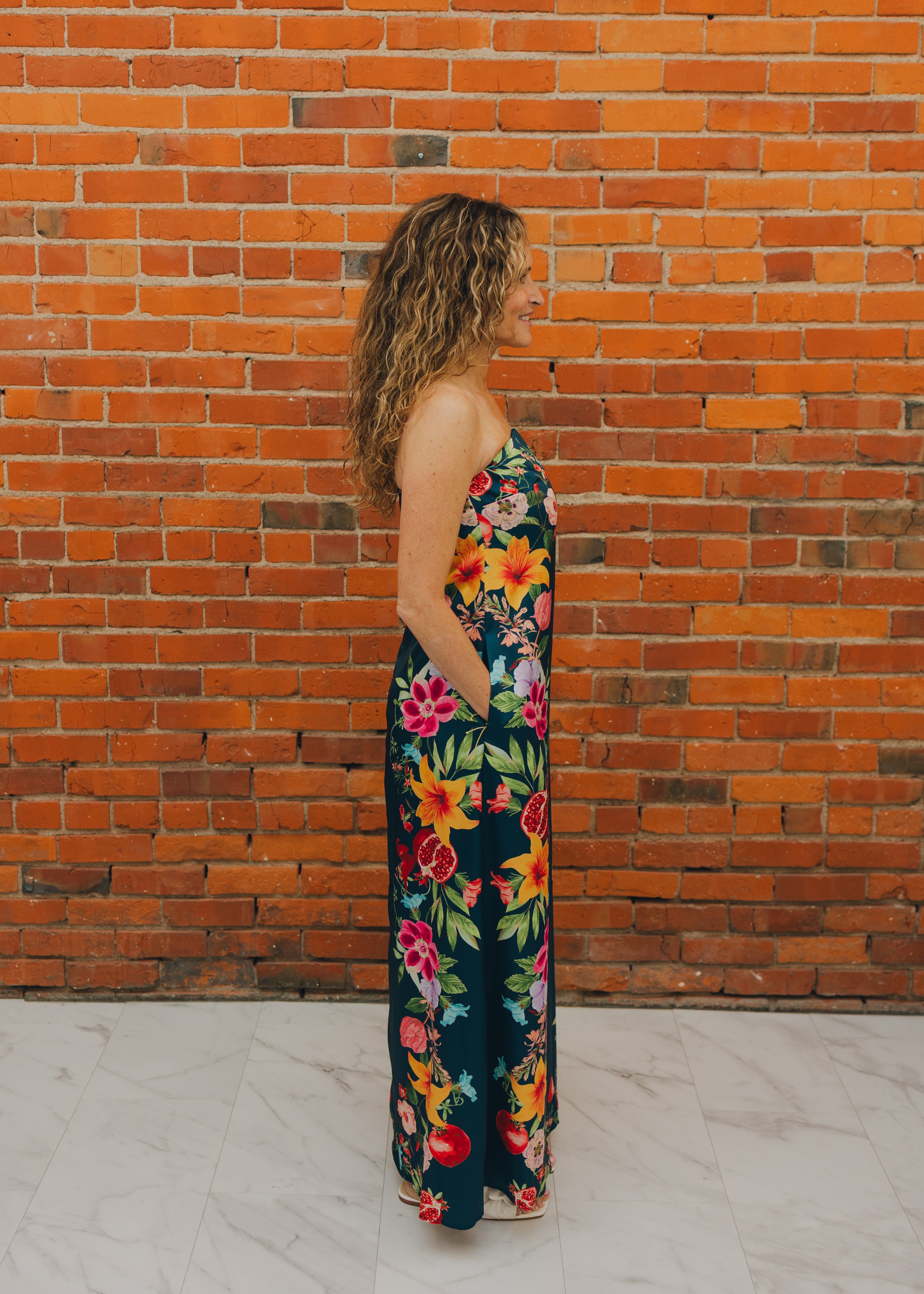 Botanical Border Strapless Maxi Dress