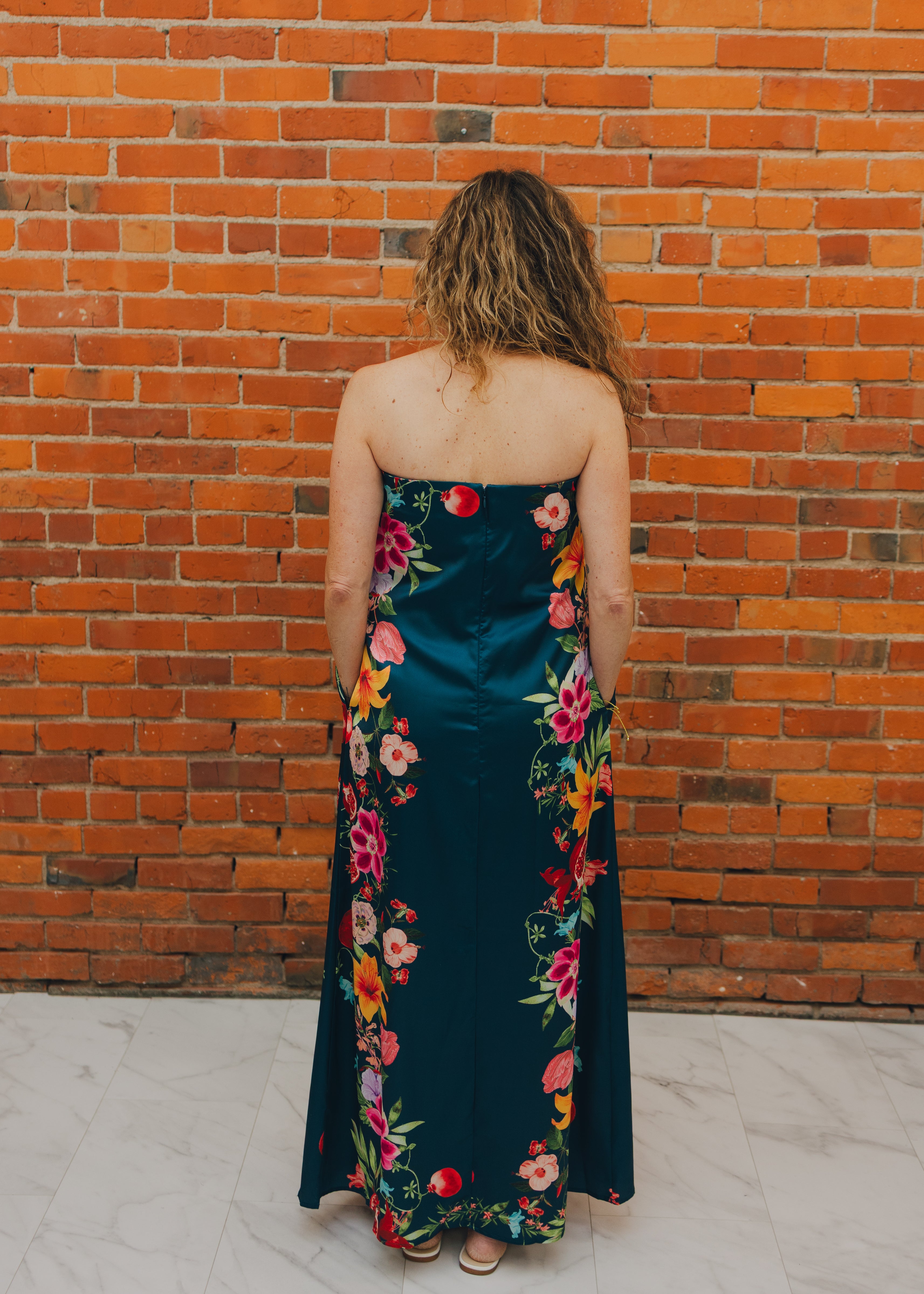 Botanical Border Strapless Maxi Dress