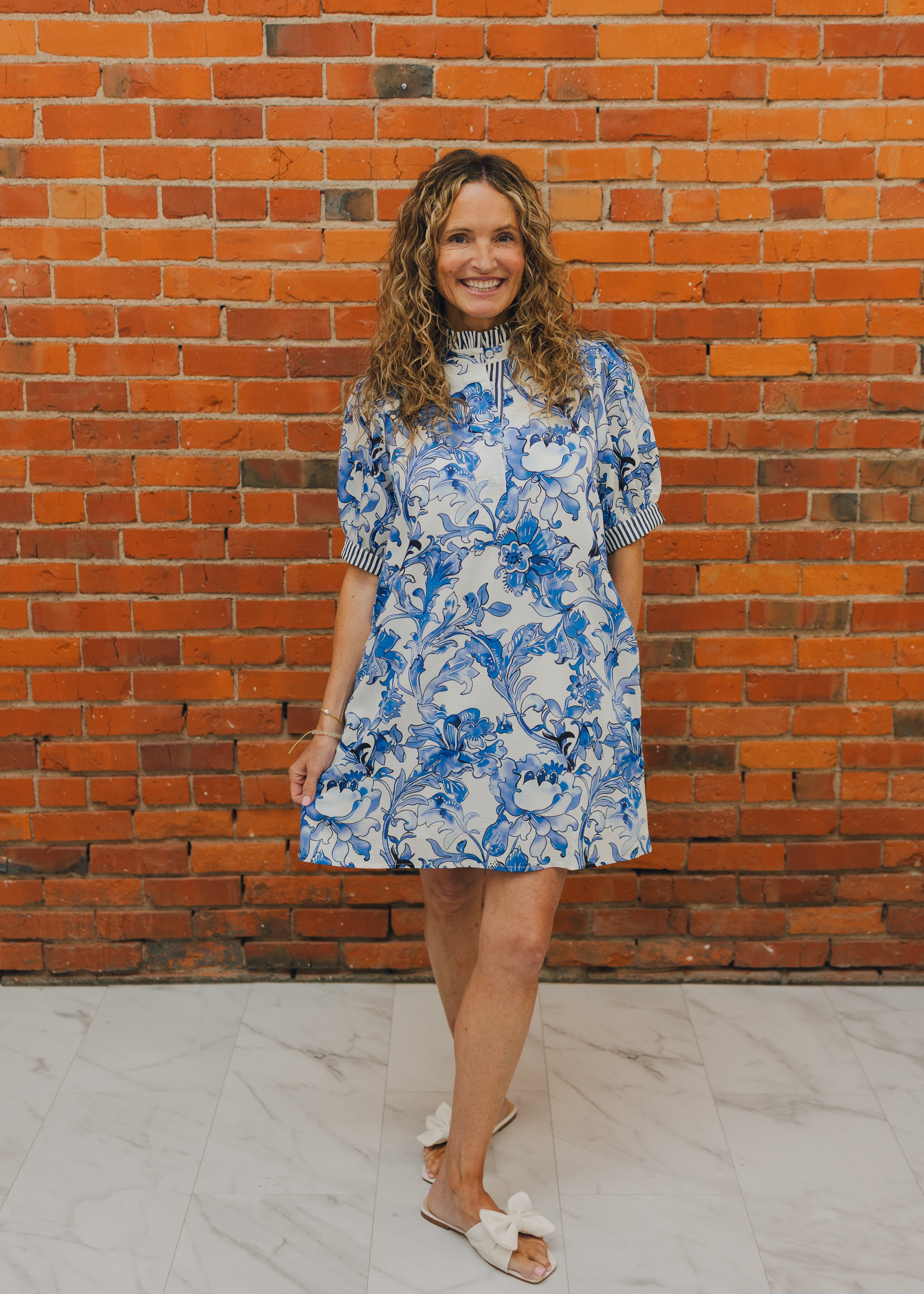 Floral & Stripe Puff Sleeve Dress