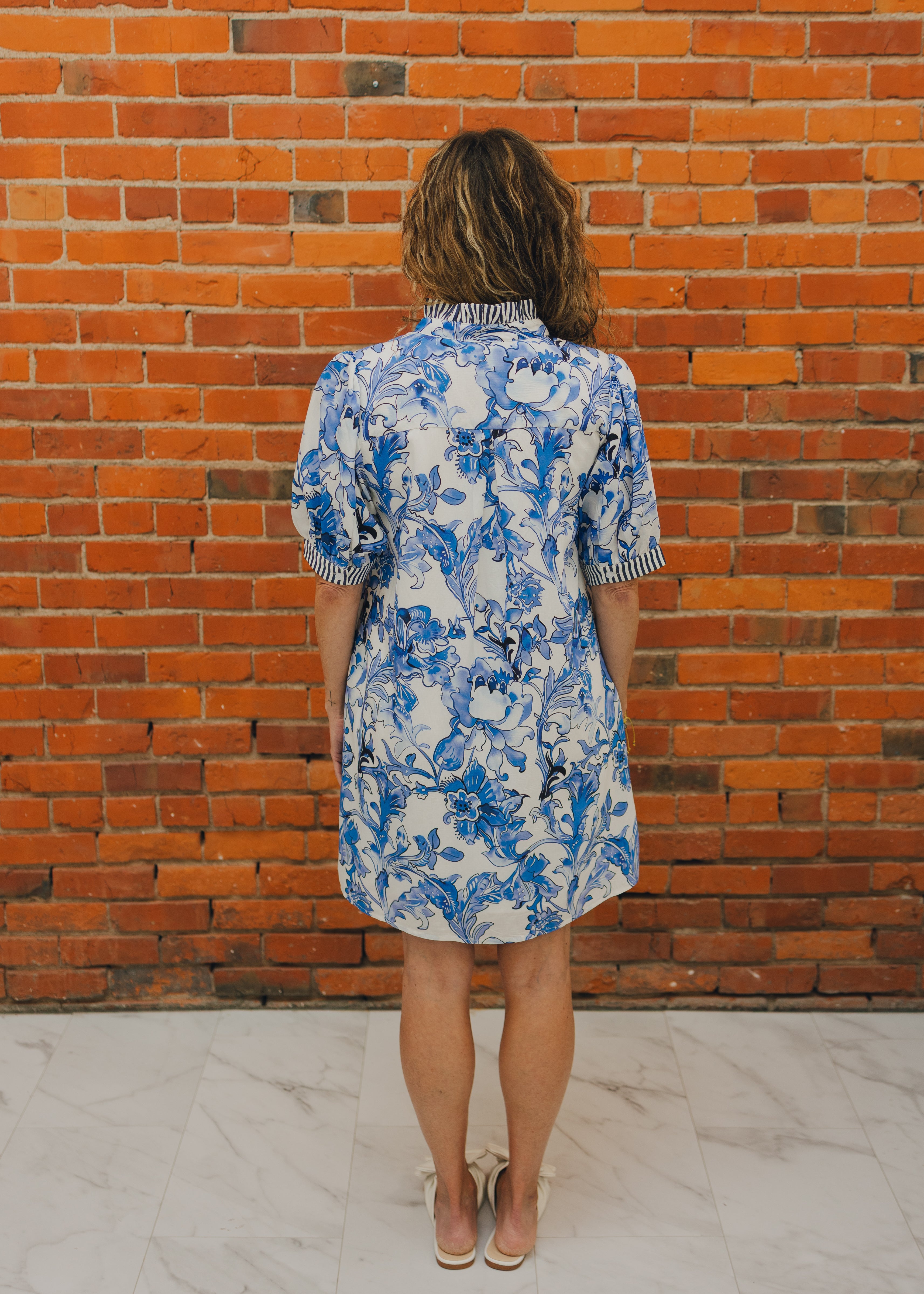 Floral & Stripe Puff Sleeve Dress