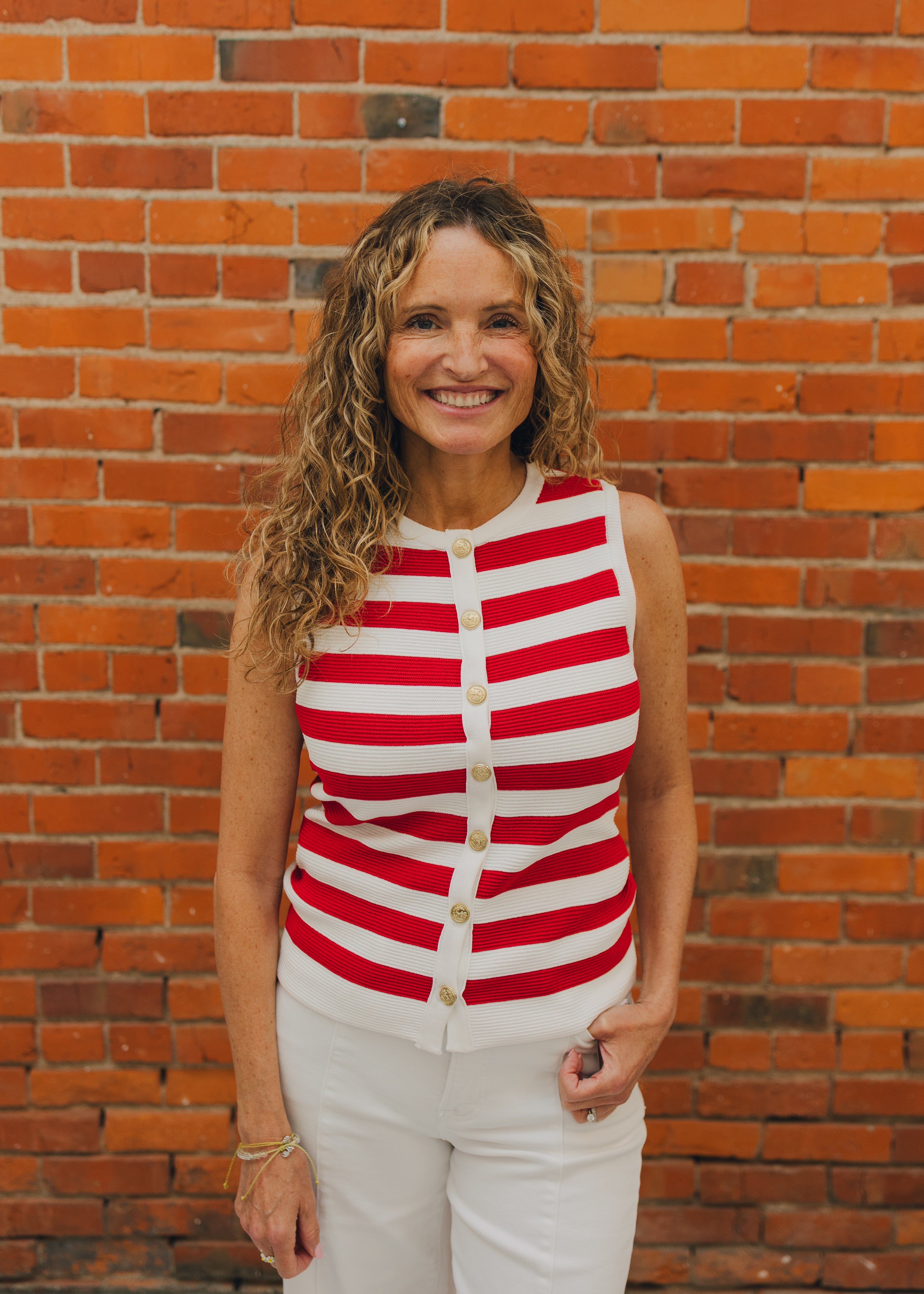 Button Front Striped Sleeveless Sweater