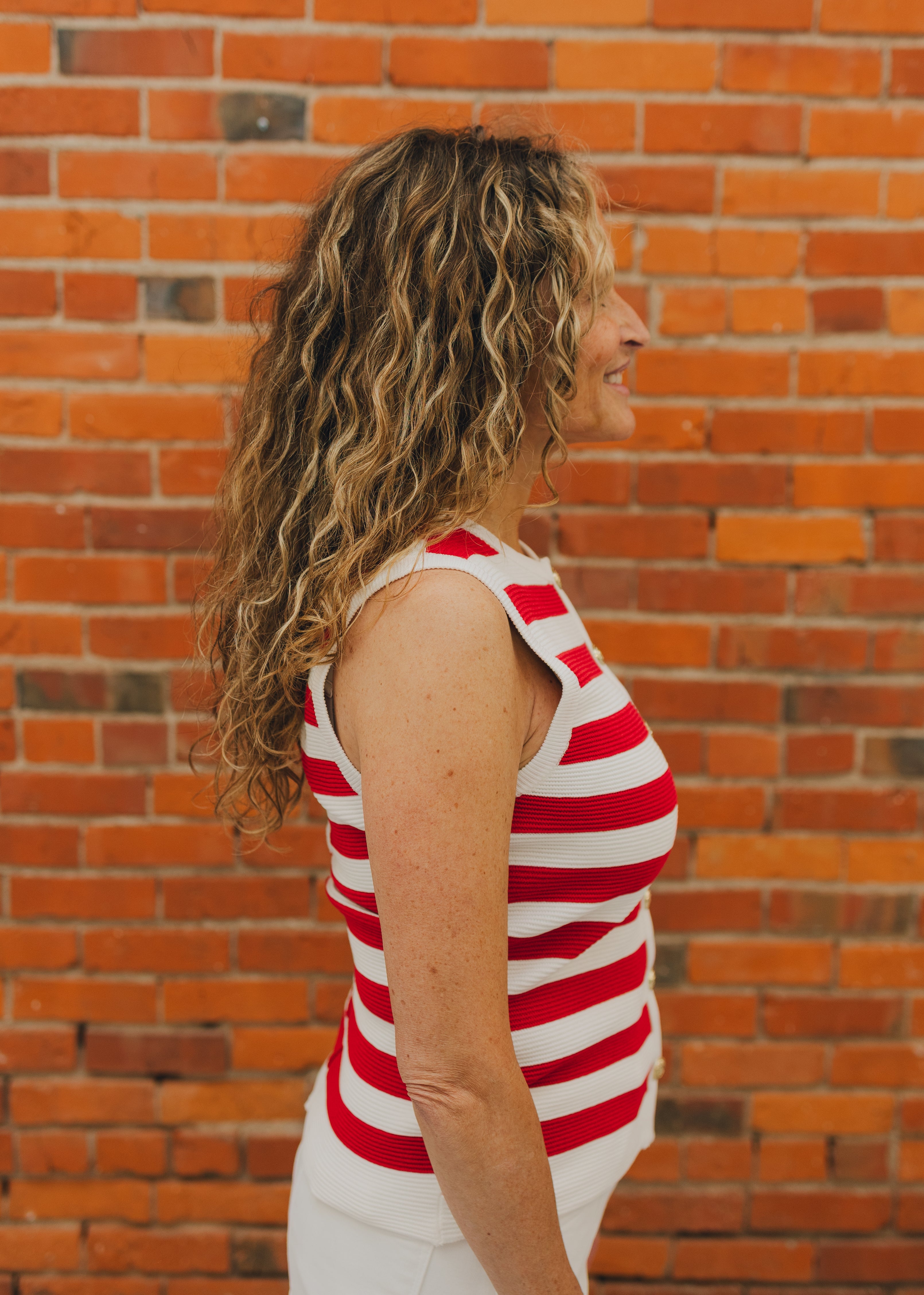 Button Front Striped Sleeveless Sweater