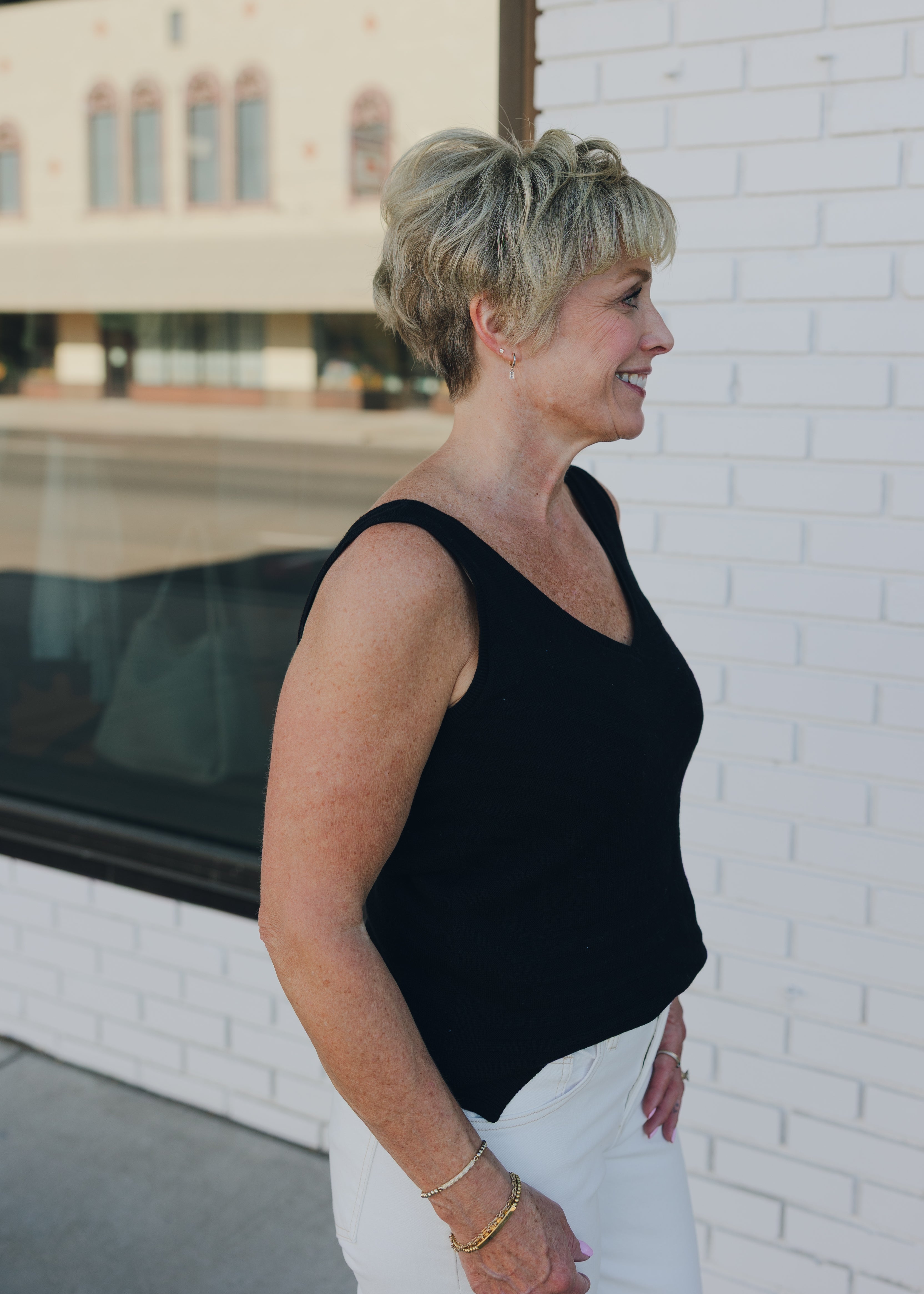 Tribal Sleeveless V Neck Sweater