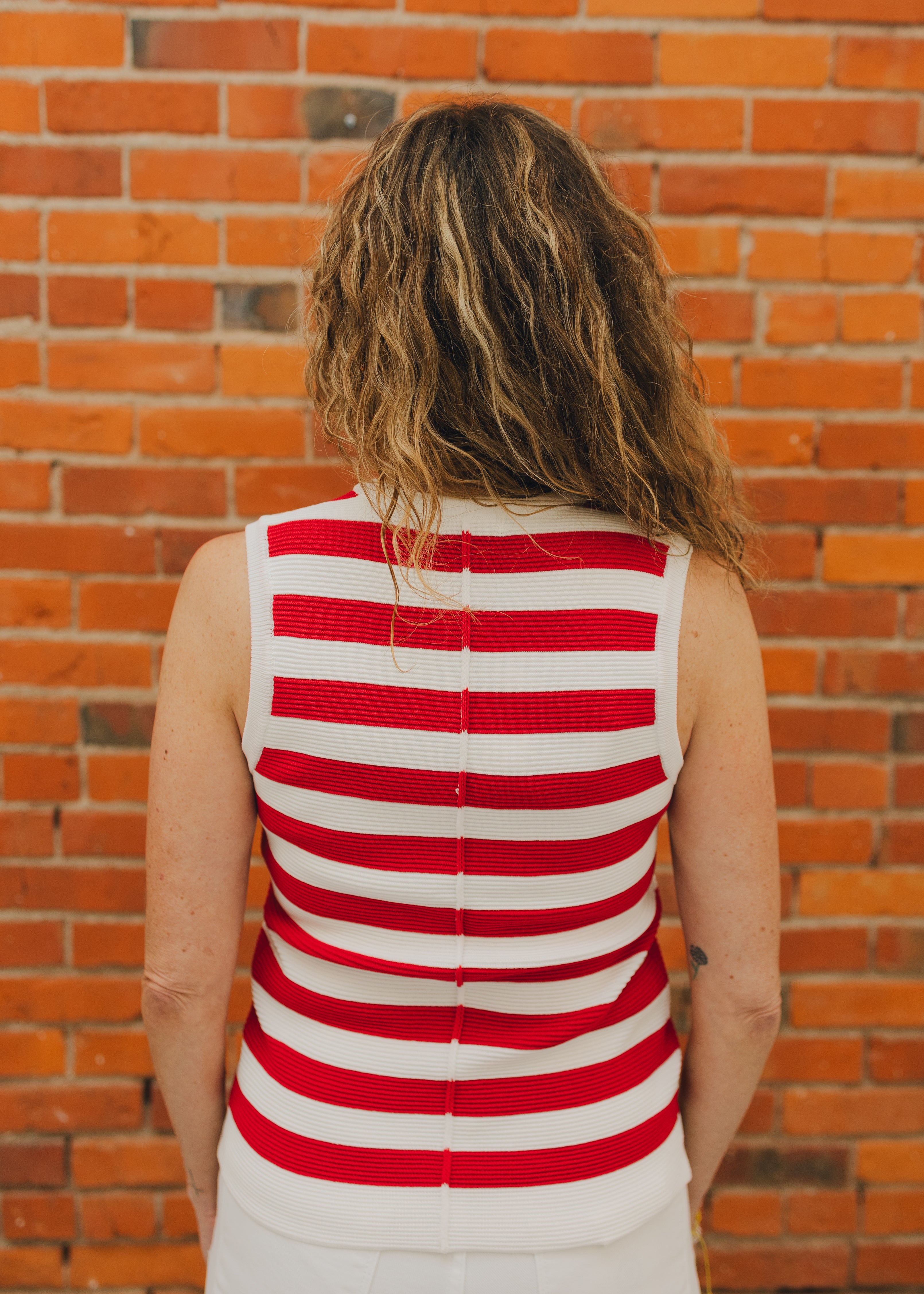 Button Front Striped Sleeveless Sweater