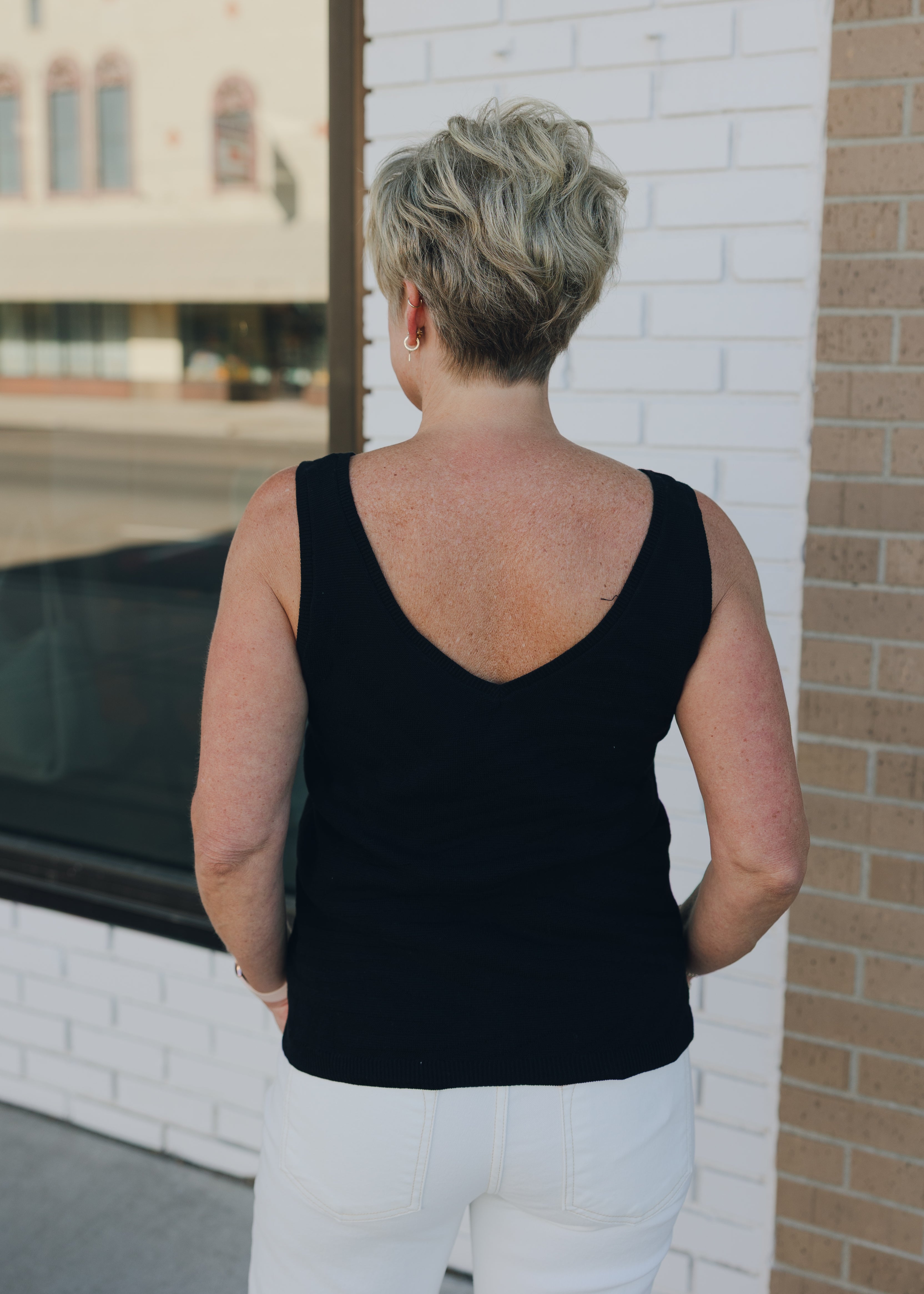 Tribal Sleeveless V Neck Sweater